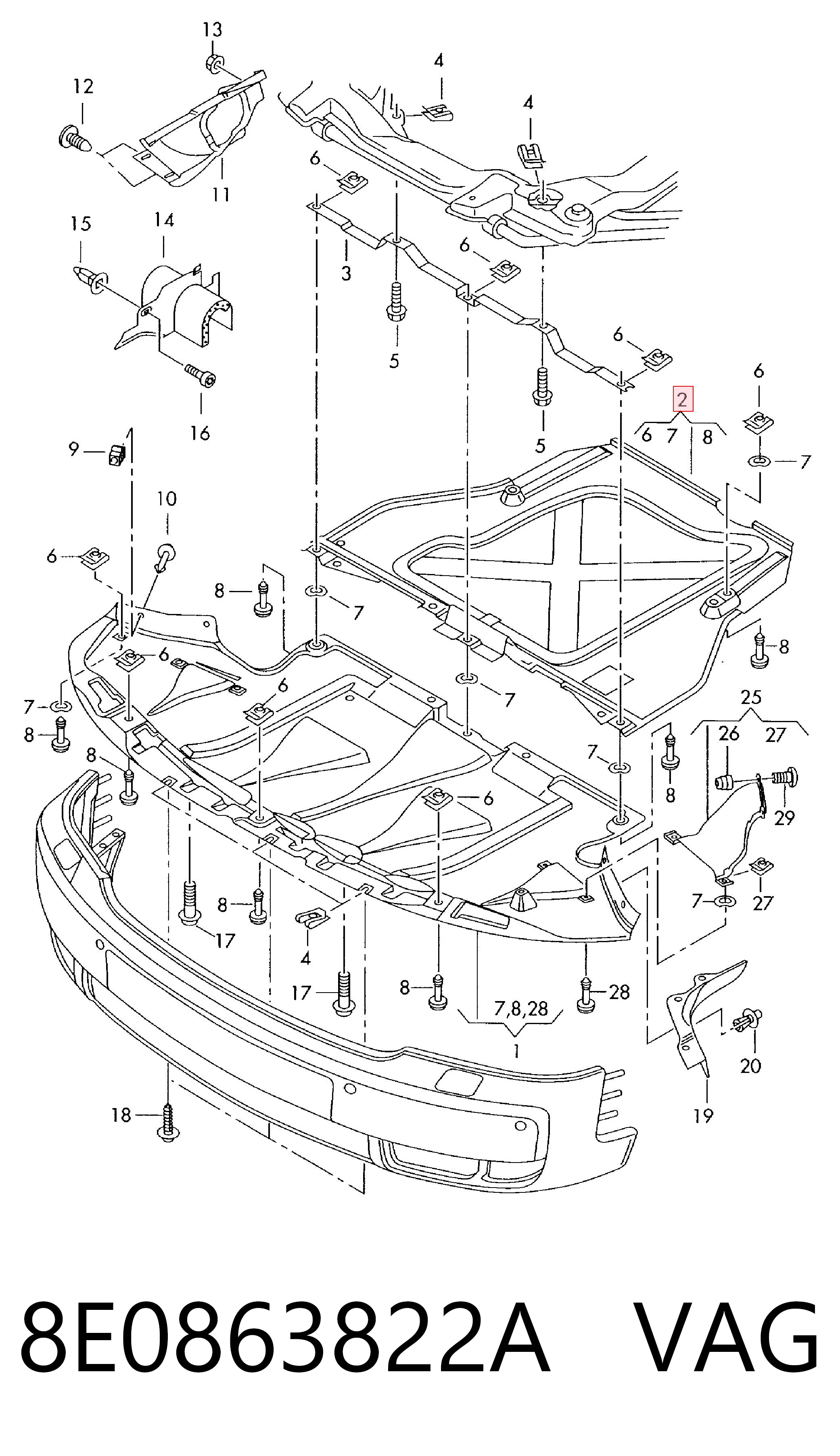8E0863822A VAG Protección trasera del motor