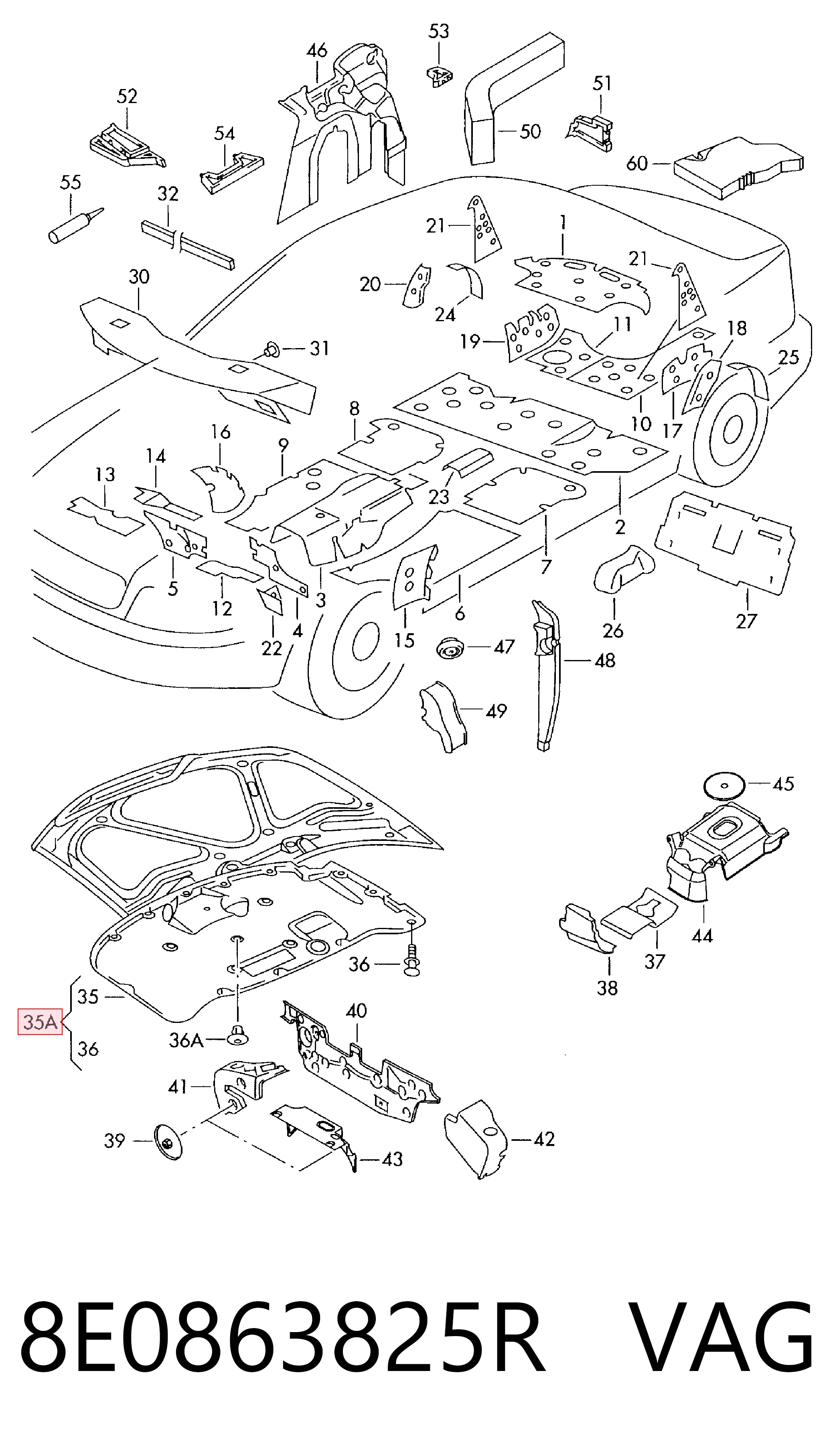 Aislamiento del Capó para Audi A4 8E2