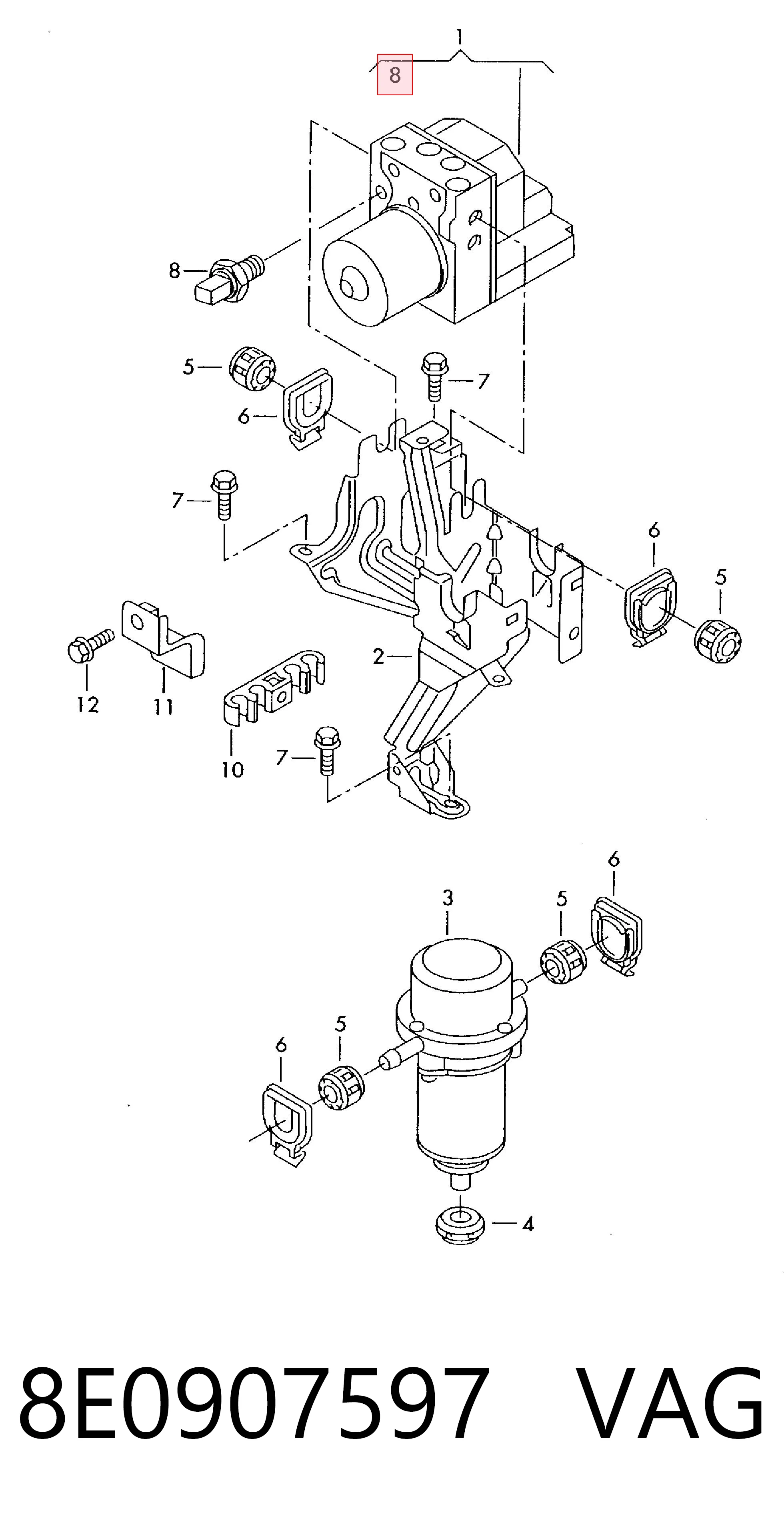 8E0907597 VAG Sensor de presión de líquido de frenos