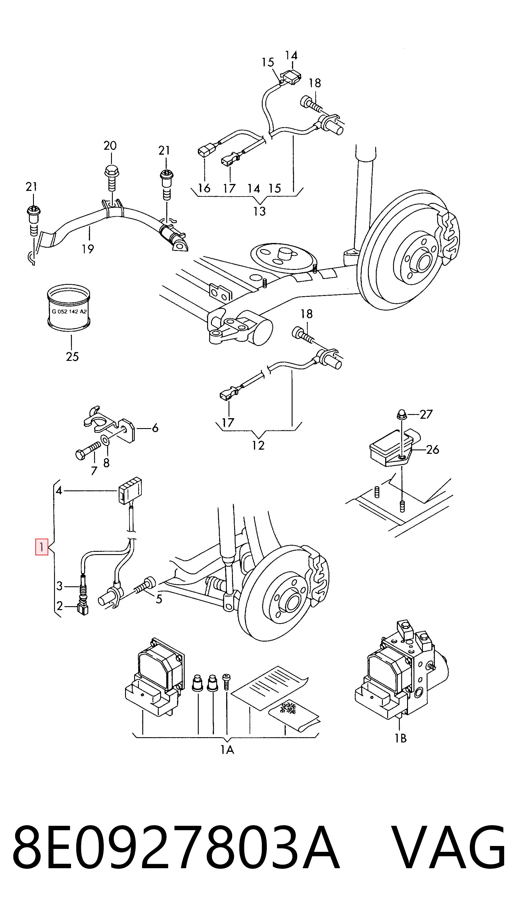 8E0927803A VAG Sensor de rueda abs