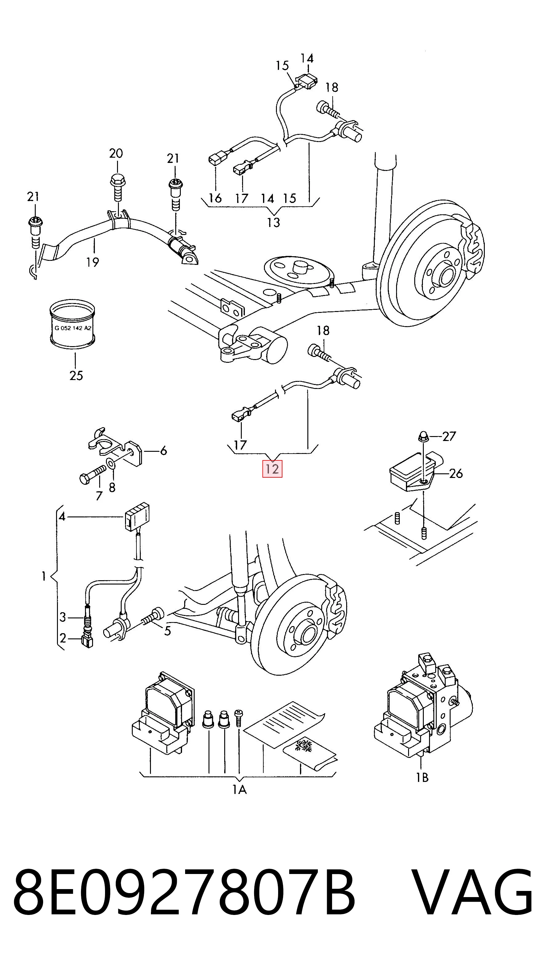 8E0927807B VAG Sensor ABS trasero