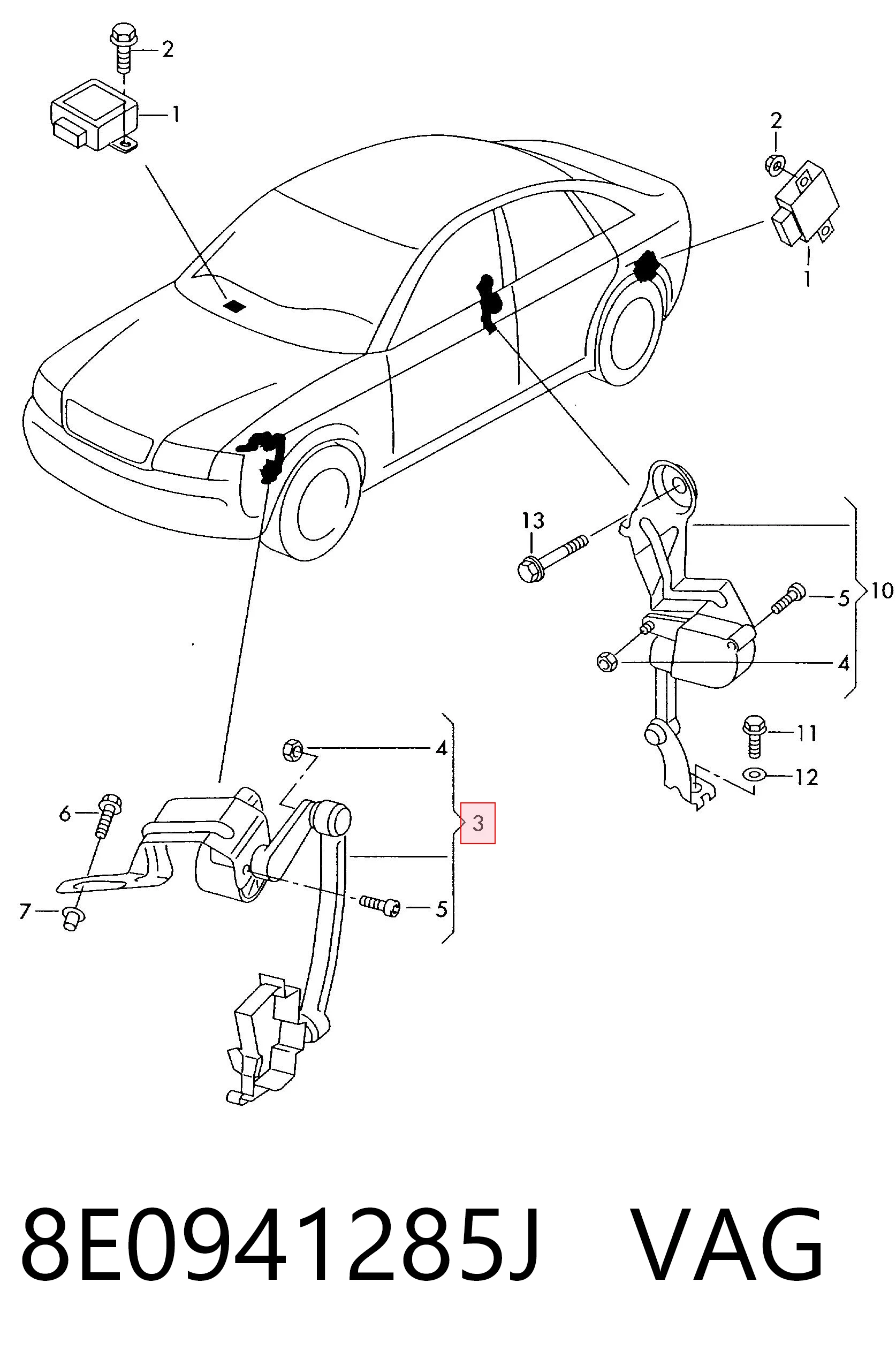 8E0941285J VAG Sensor de nivel de carrocería delantero