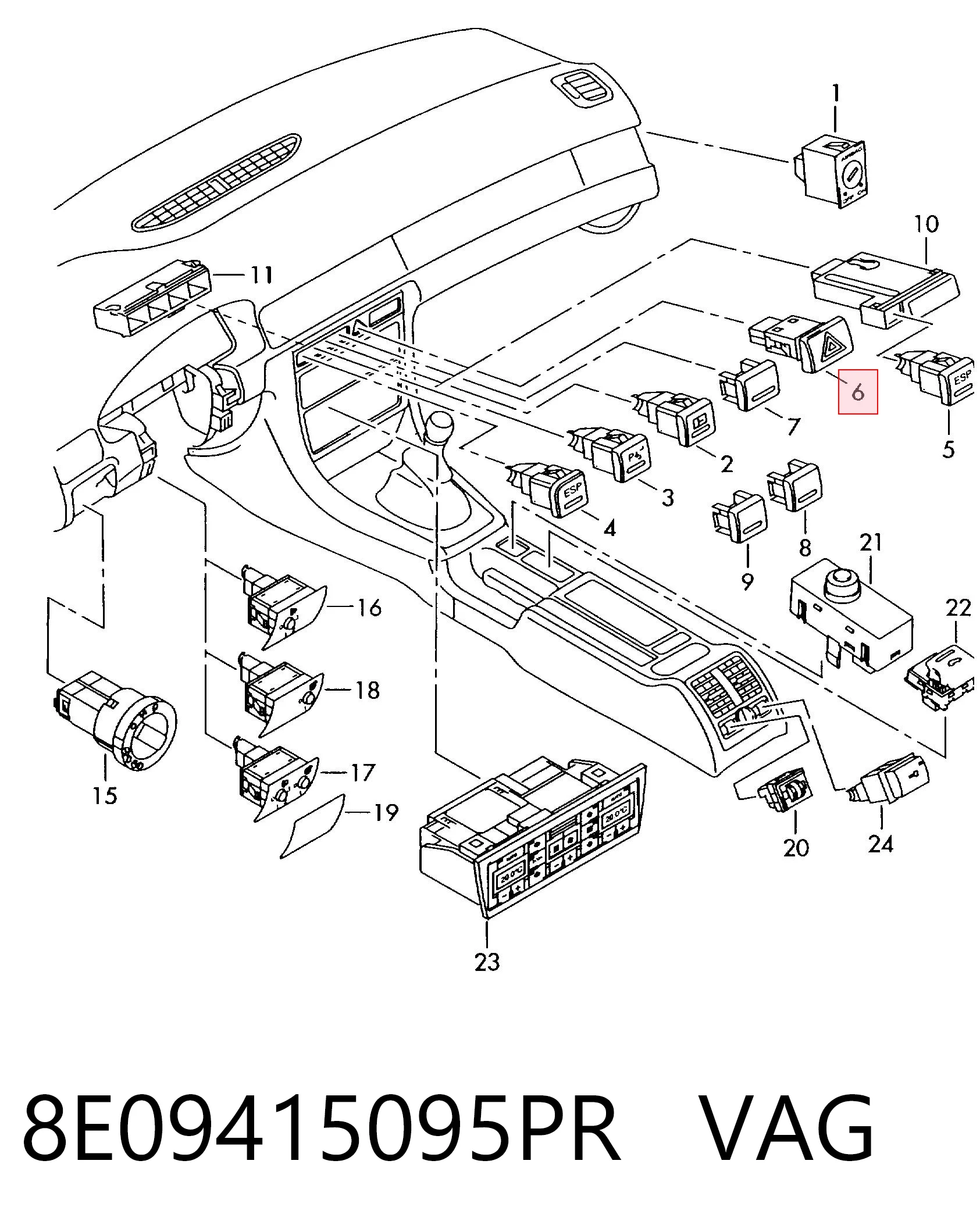 Boton de luz de emergencía para Audi A4 B7 8EC