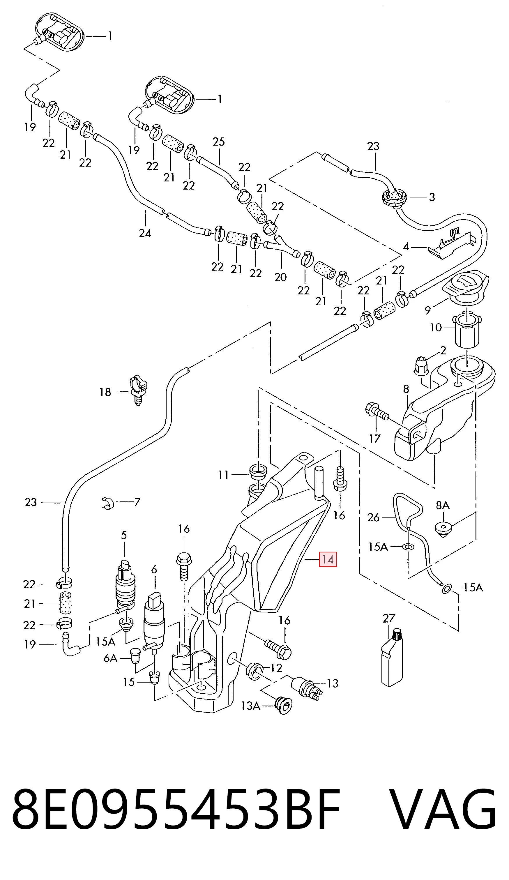 8E0955453BF VAG Botella limpiaparabrisas