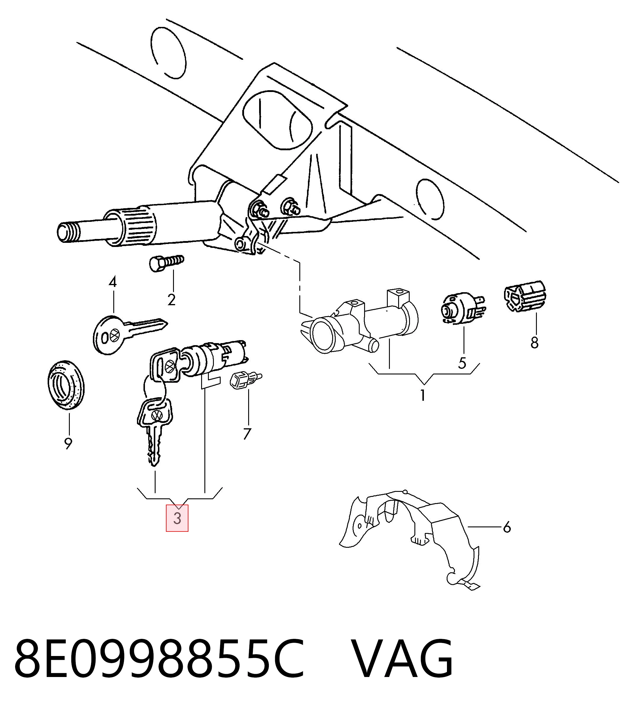 8E0998855C VAG Cilindro de cerradura de encendido