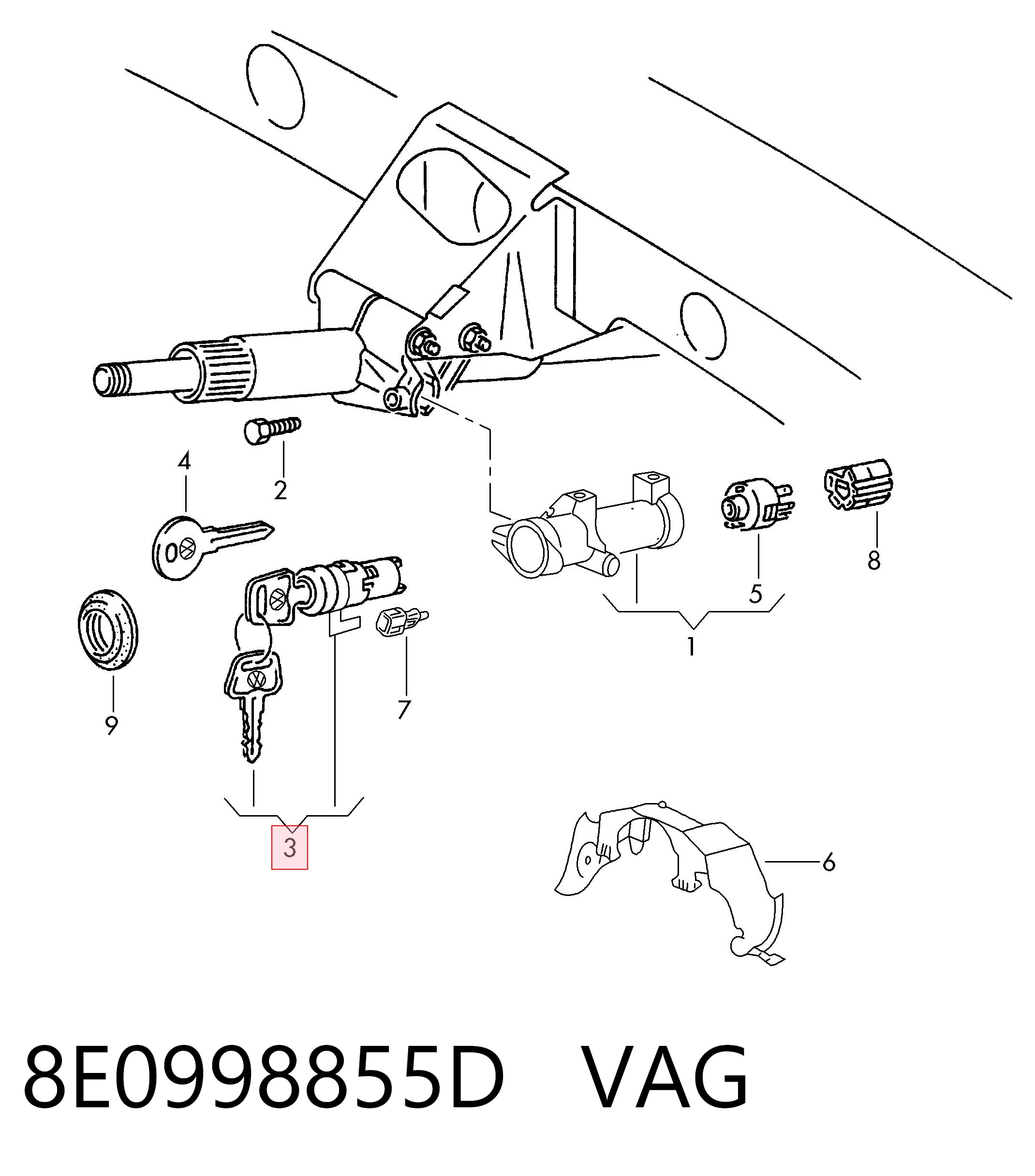 8E0998855D VAG Cilindro de cerradura de encendido