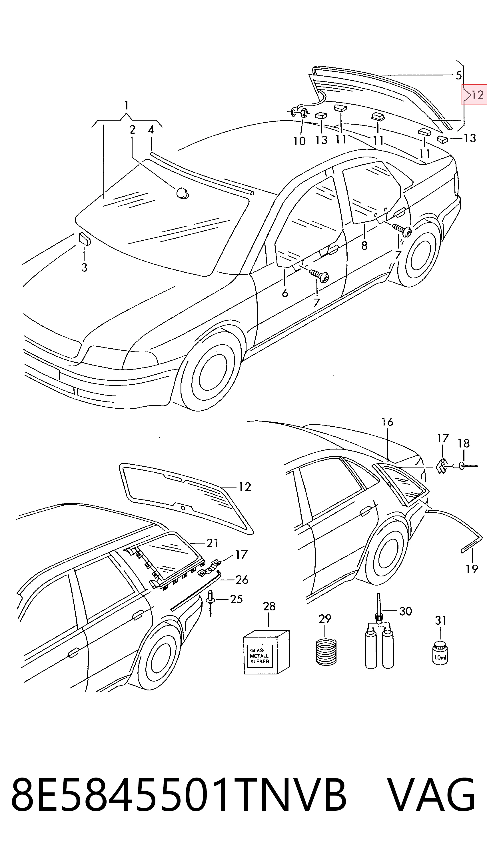 Vidrio trasero para Audi A4 B6 8E2