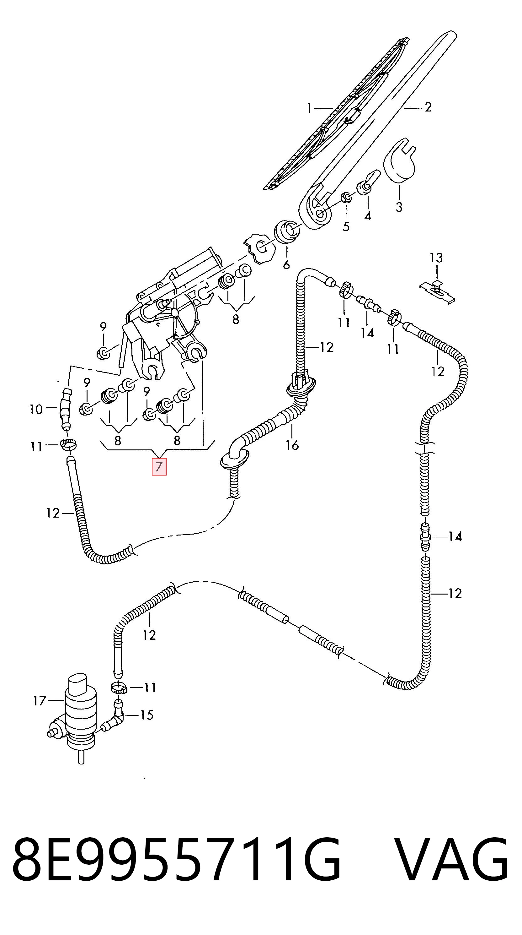 8E9955711G VAG Motor del limpiaparabrisas trasero
