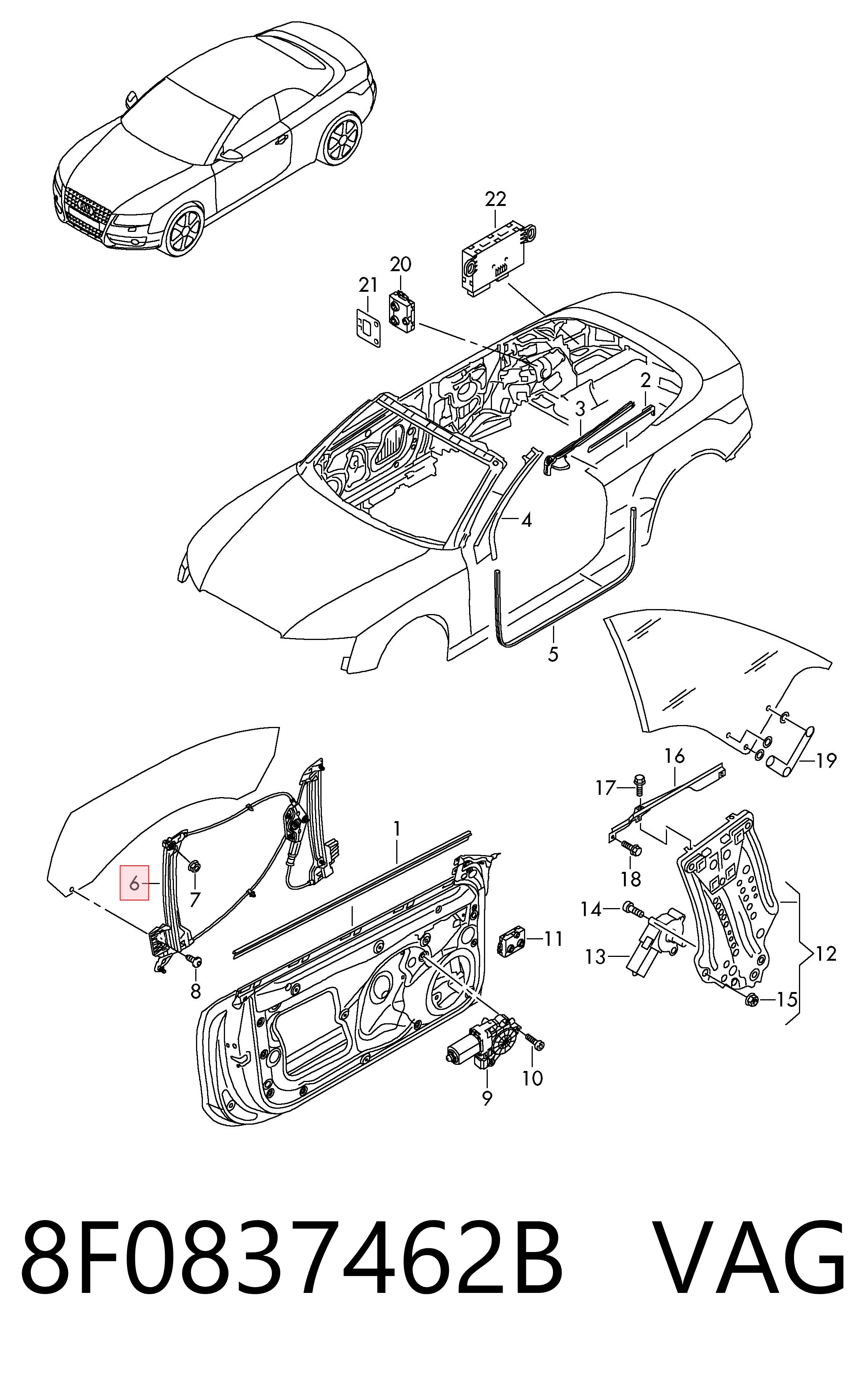 Mecanismo elevalunas delantero derecha para Audi A5  (8T3)
