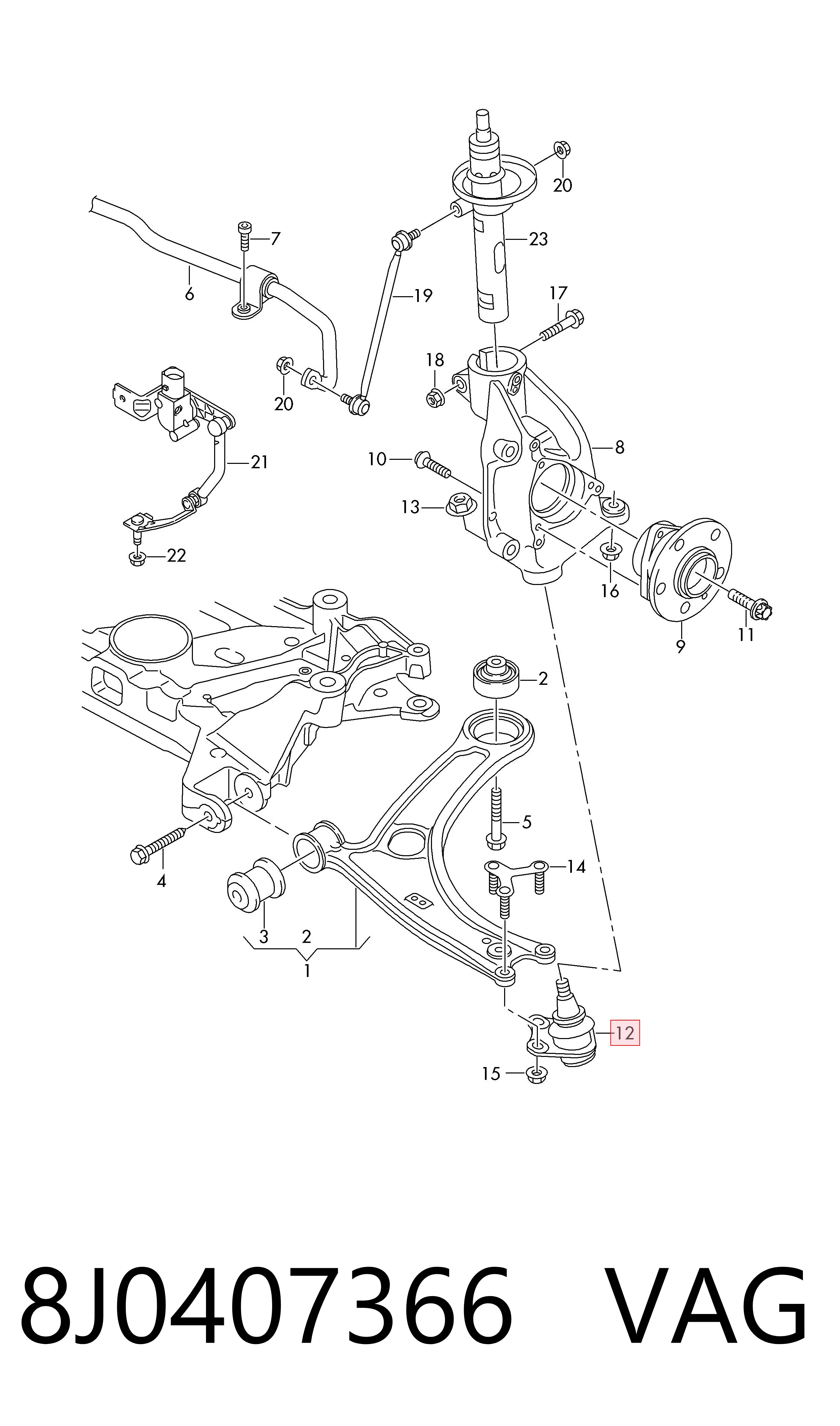 8J0407366 VAG Soporte de bola inferior derecho