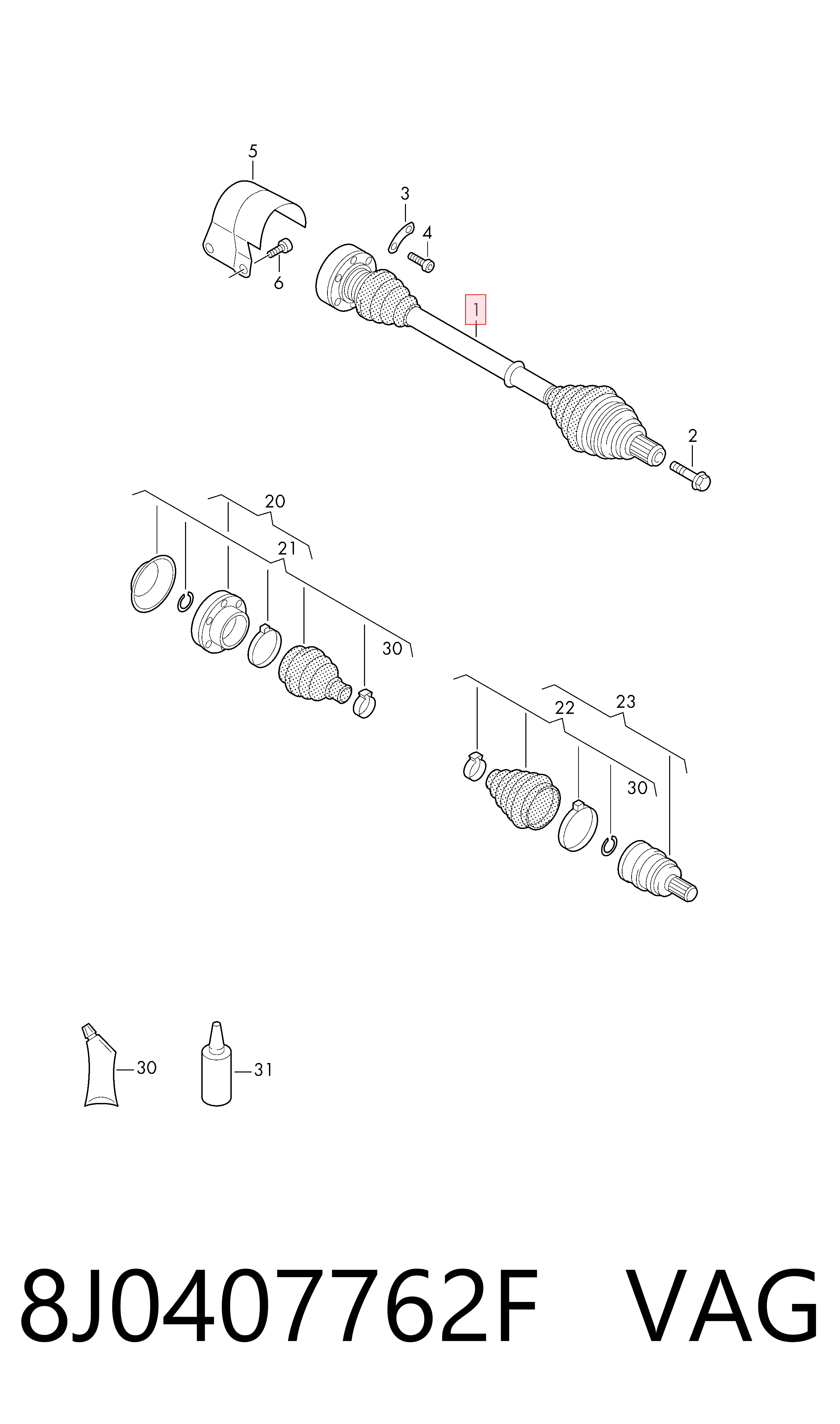 8J0407762F VAG Semieje delantero derecho