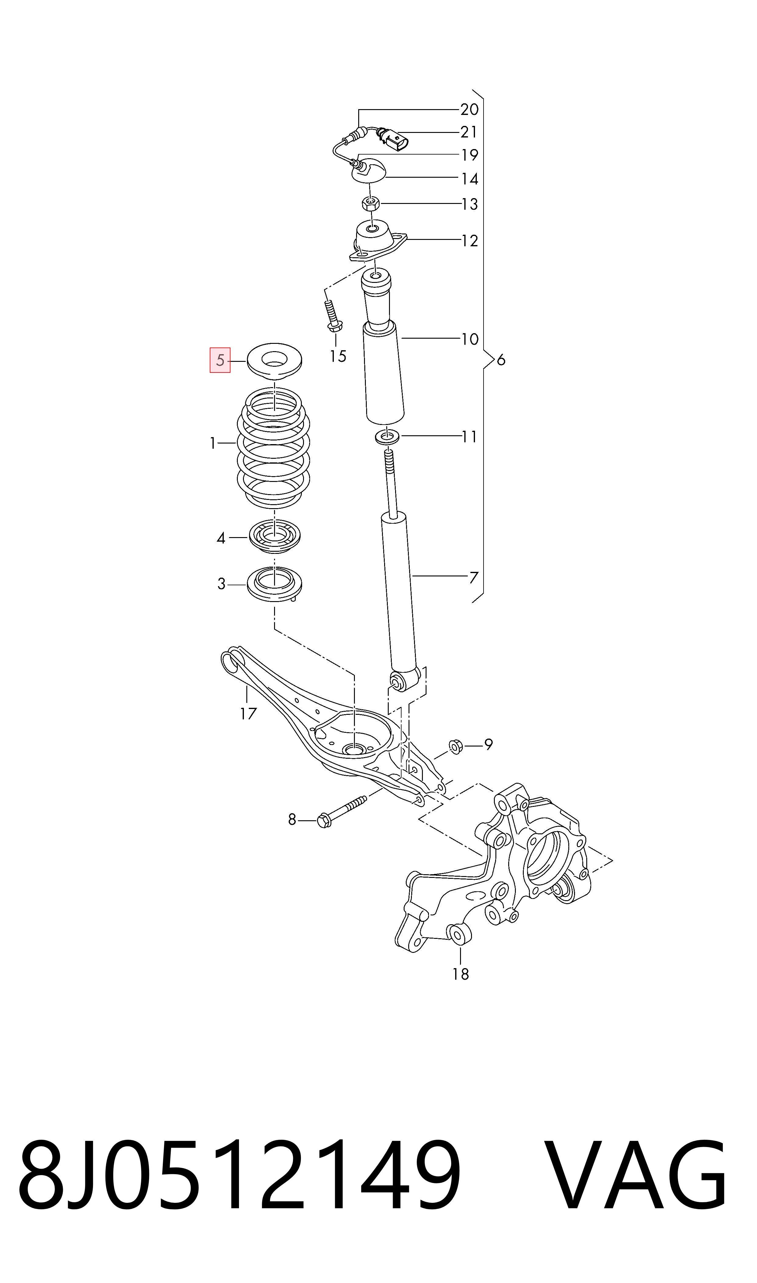 8J0512149 VAG Aislador de resorte trasero superior