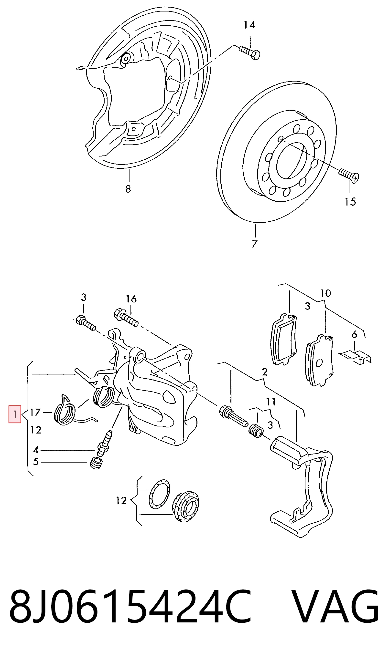 8J0615424C VAG Pinza de freno trasera derecha
