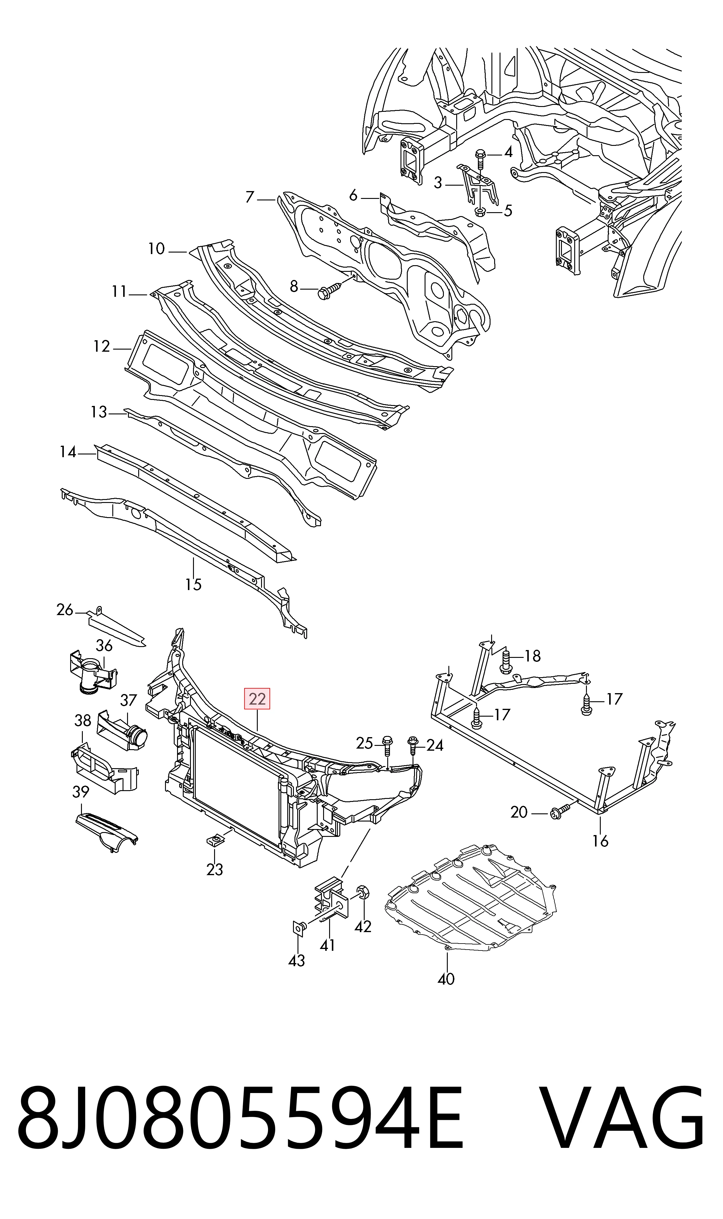 Soporte de radiador completo (panel de montaje para foco) para Audi TT  8J3