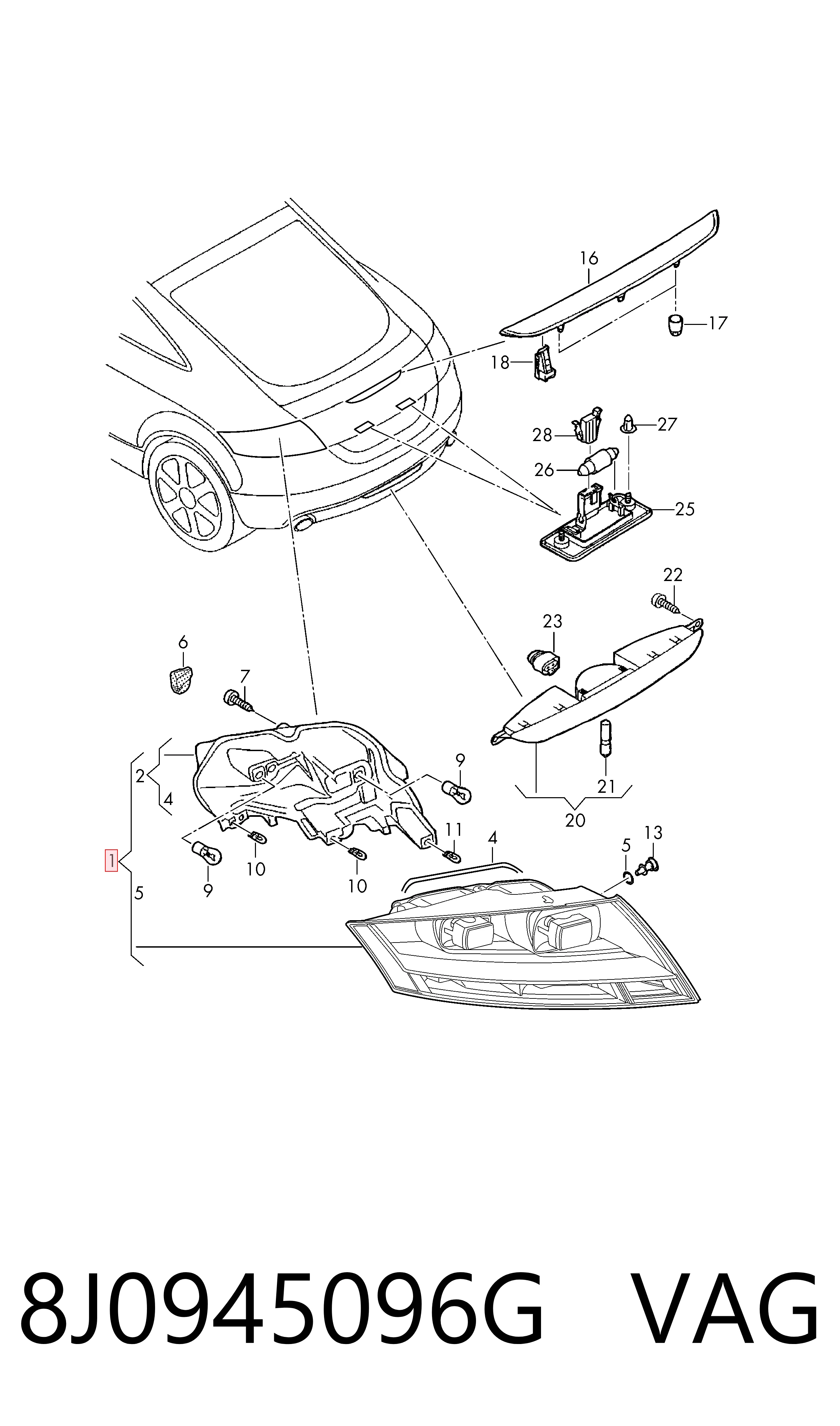 Piloto trasero derecho para Audi TT 8J9