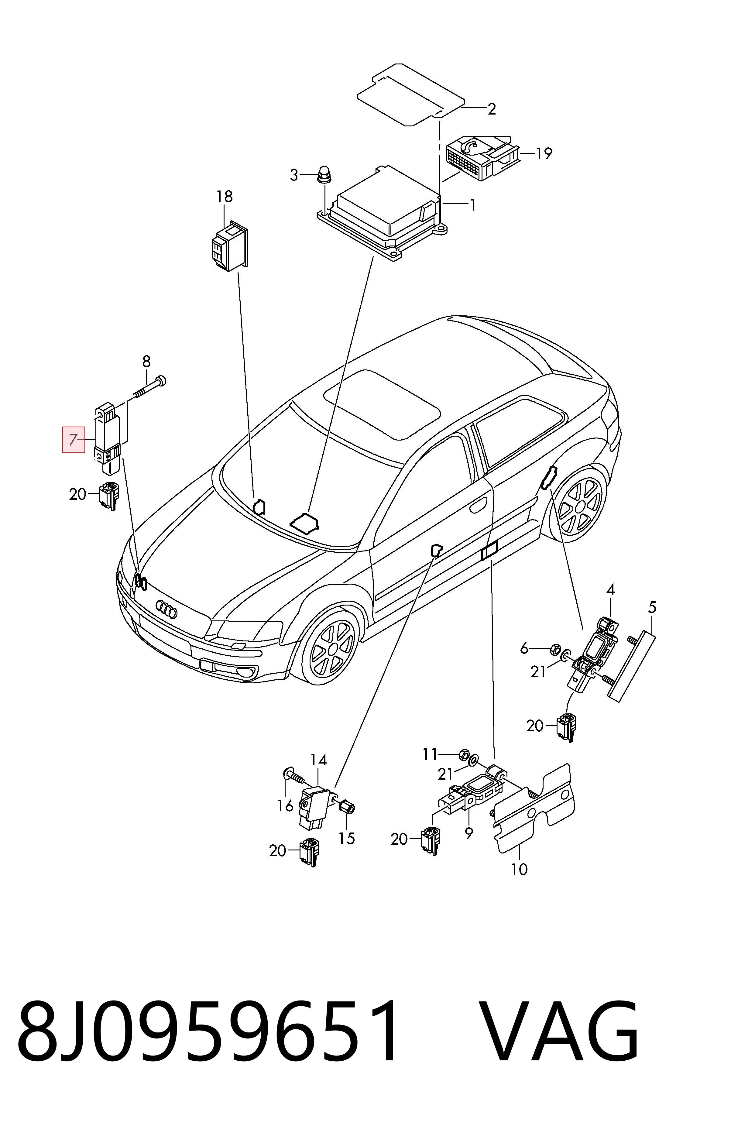 8J0959651 VAG Sensor de airbag delantero