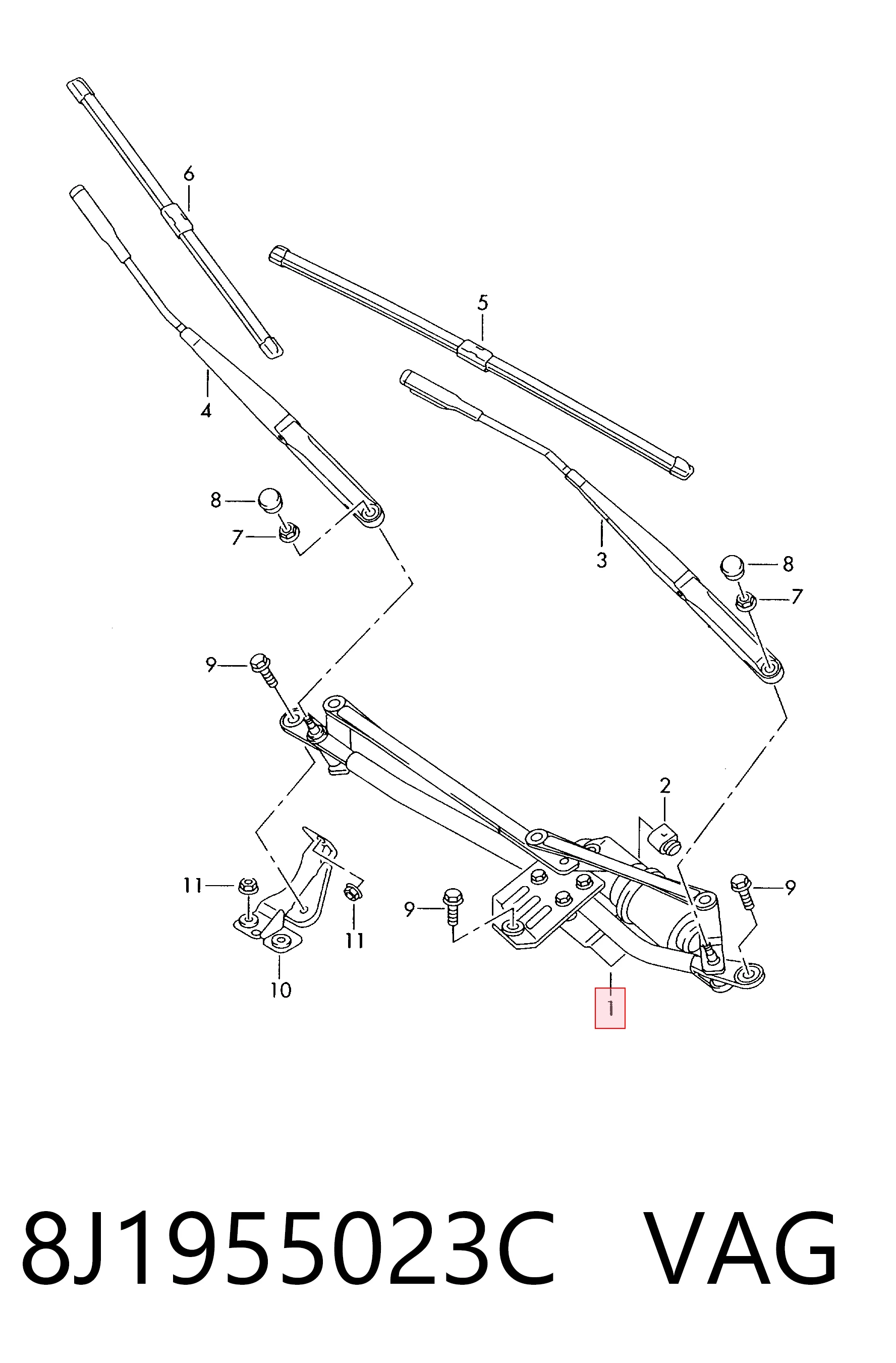 Varillaje de limpiaparabrisas para Audi TT  8J3