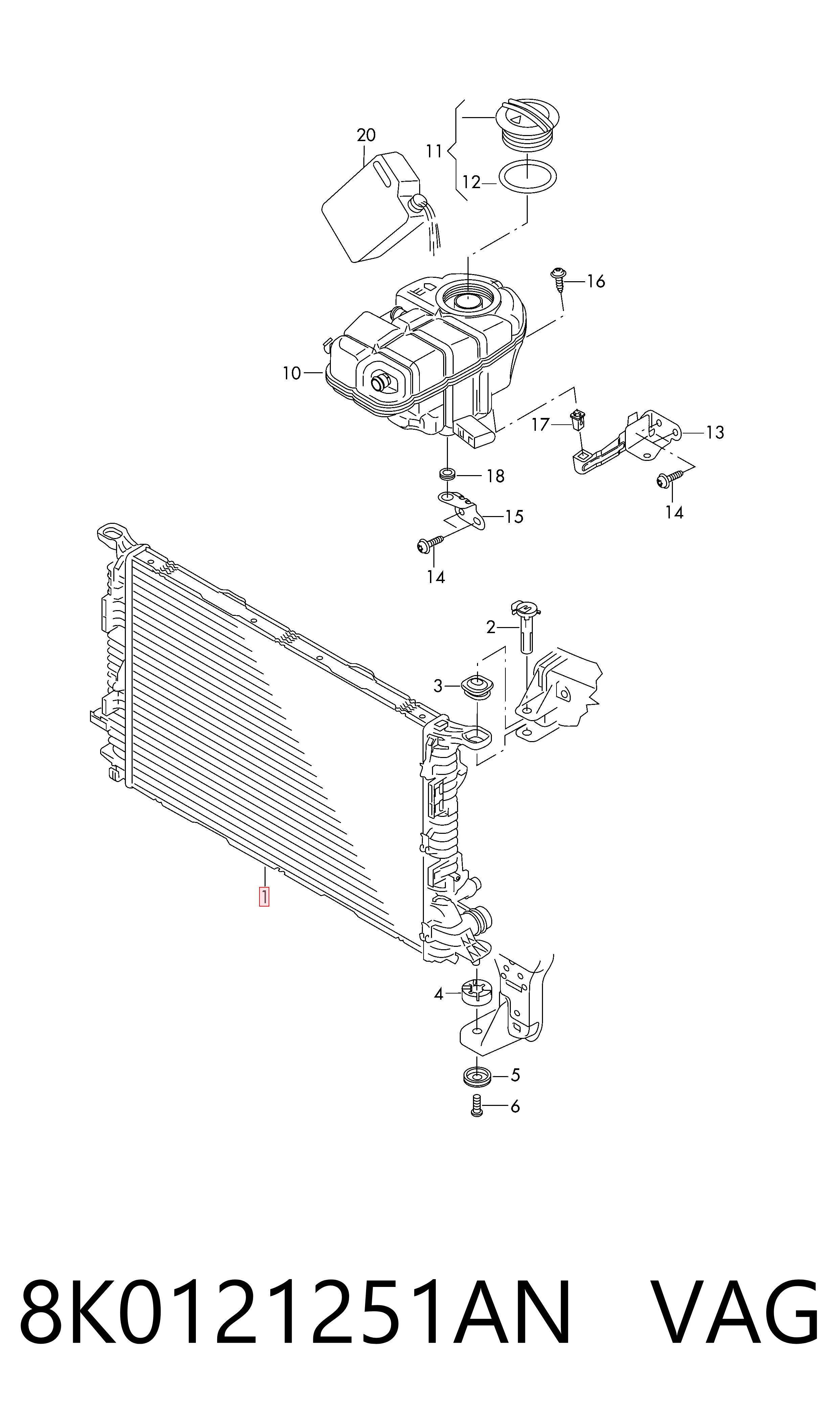 Radiador para Audi Q3 8UB, 8UG