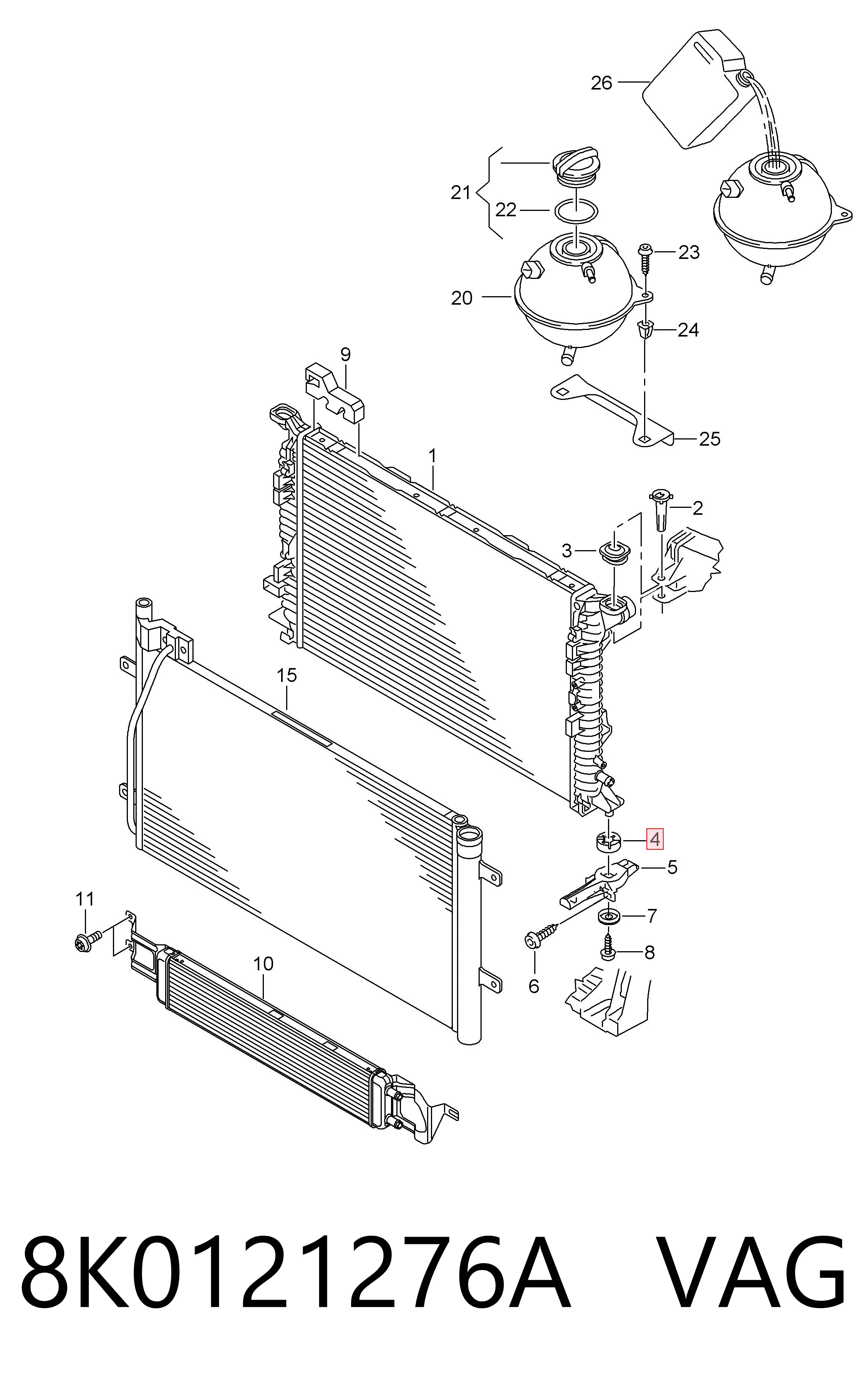 8K0121276A VAG Soporte inferior de fijación del radiador