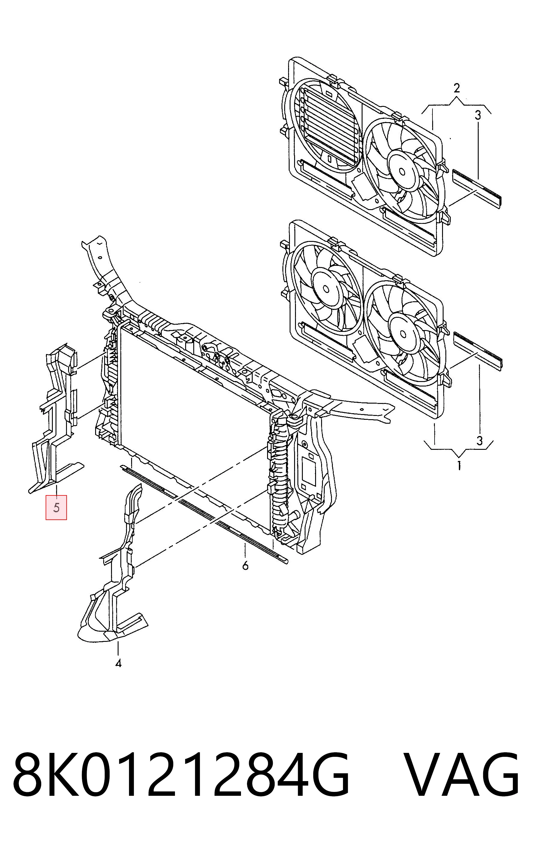8K0121284G VAG Deflector de aire del radiador derecho