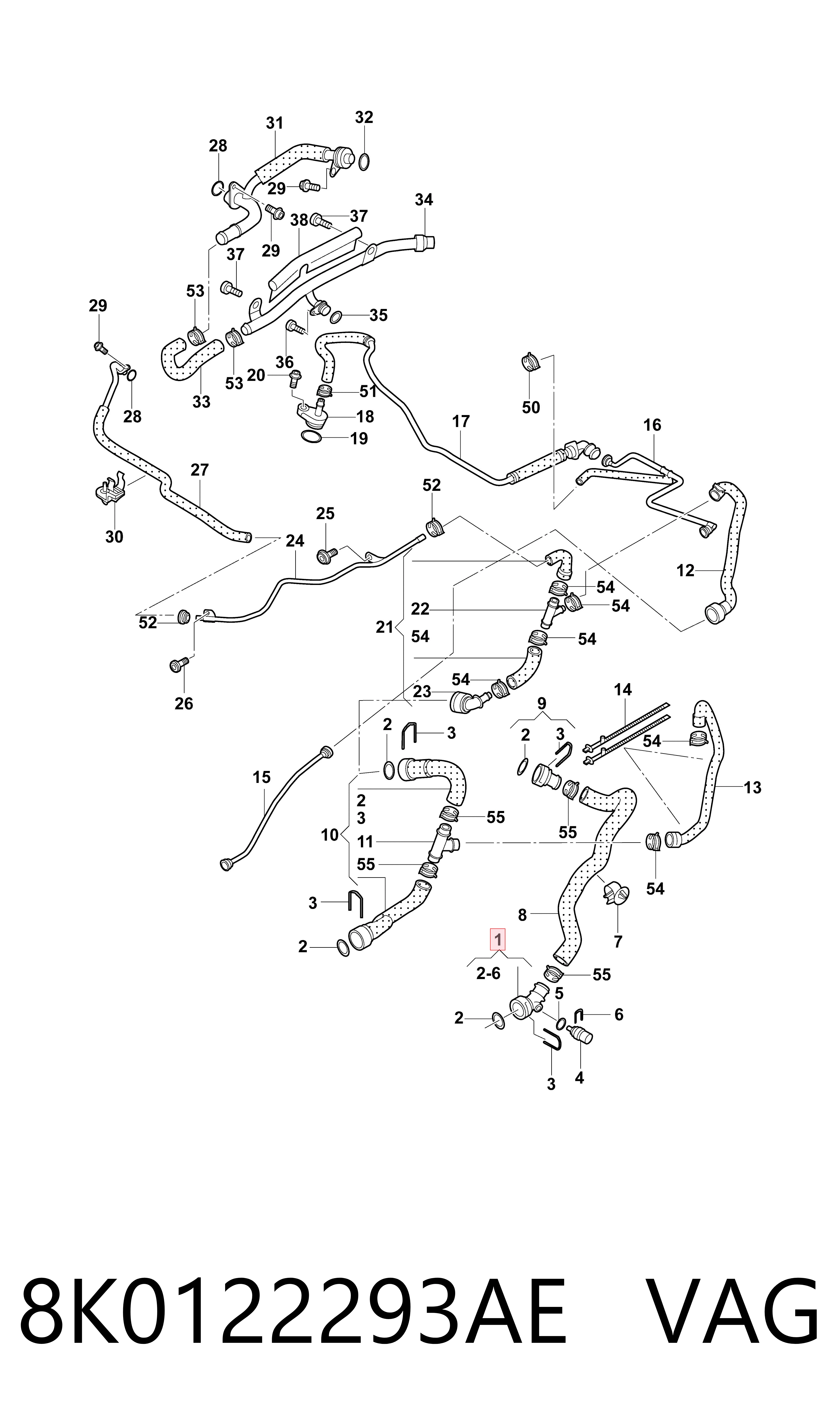 8K0122293AE VAG Brida del sistema de refrigeración (triple unión)