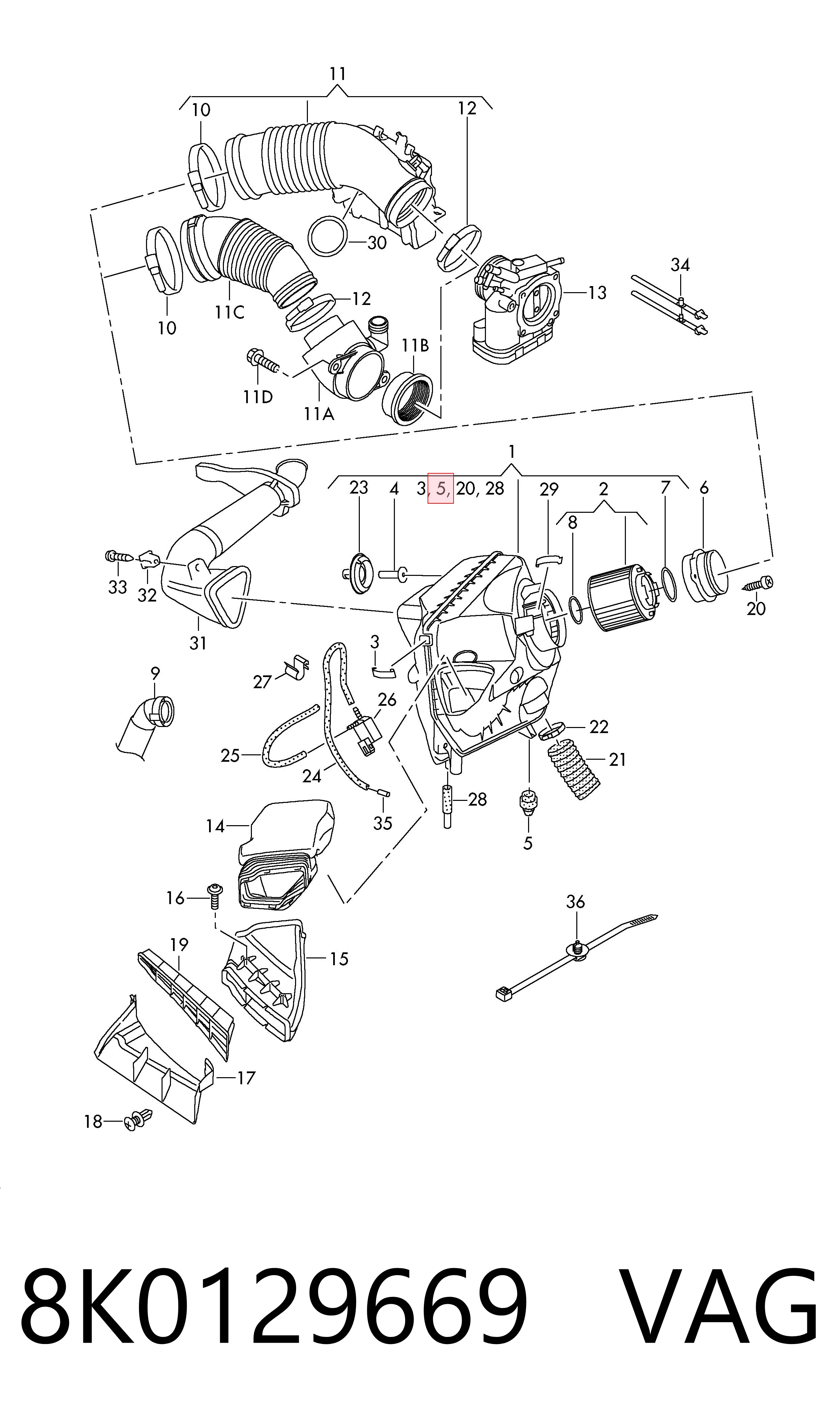 8K0129669 VAG Soporte de la caja del filtro de aire