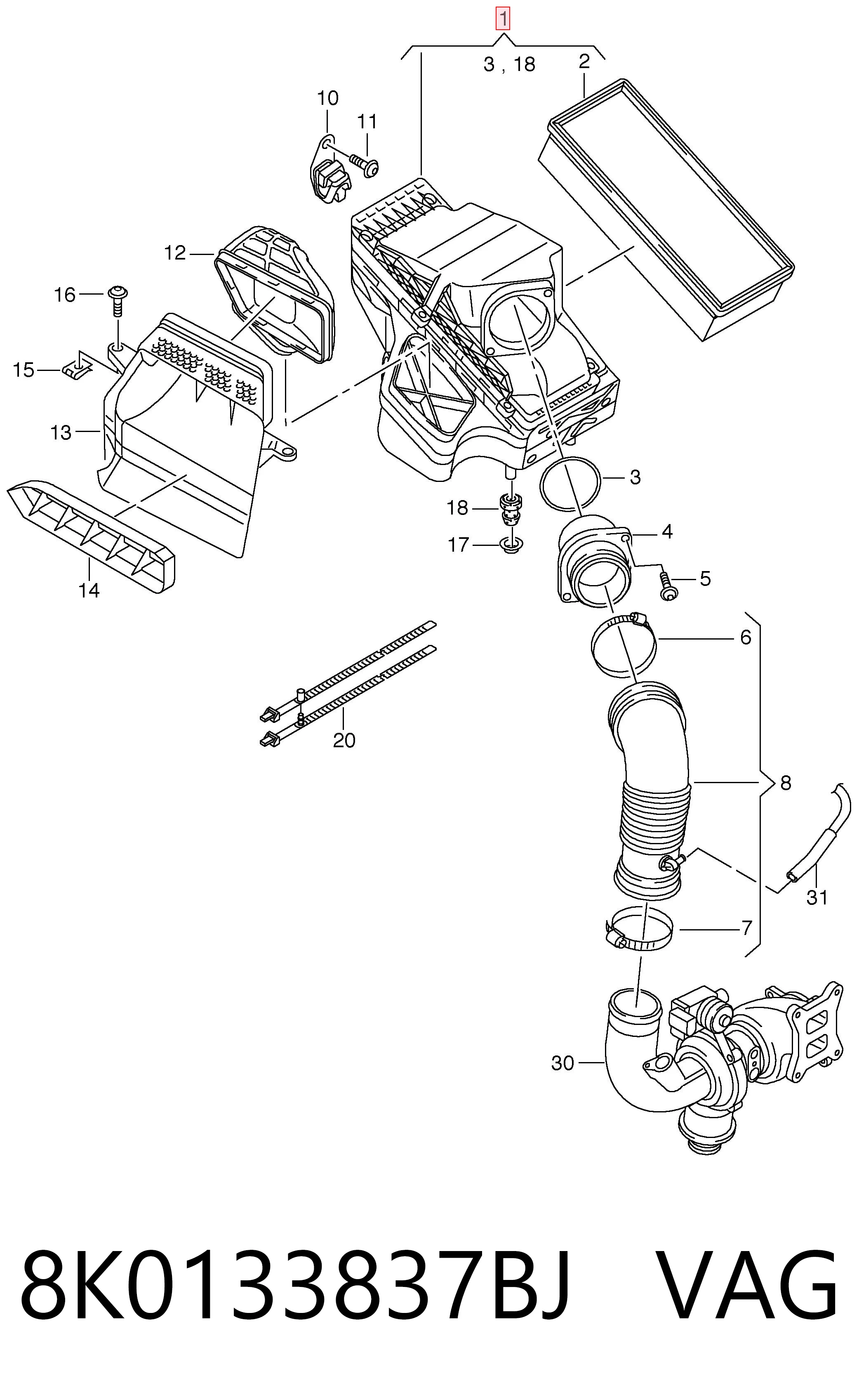 8K0133837BJ VAG Carcasa del filtro de aire
