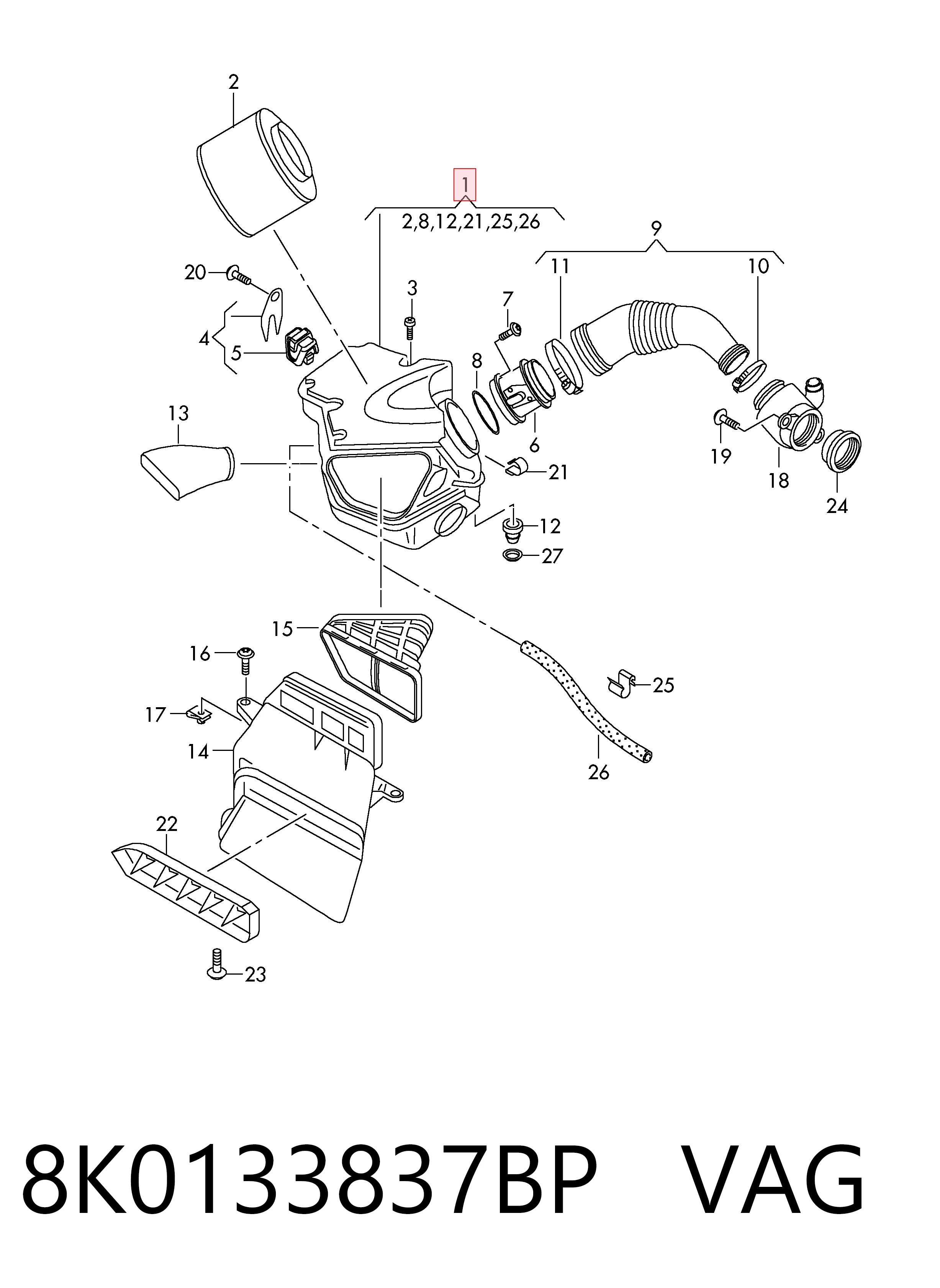 Carcasa del filtro de aire para Audi A5  8T3