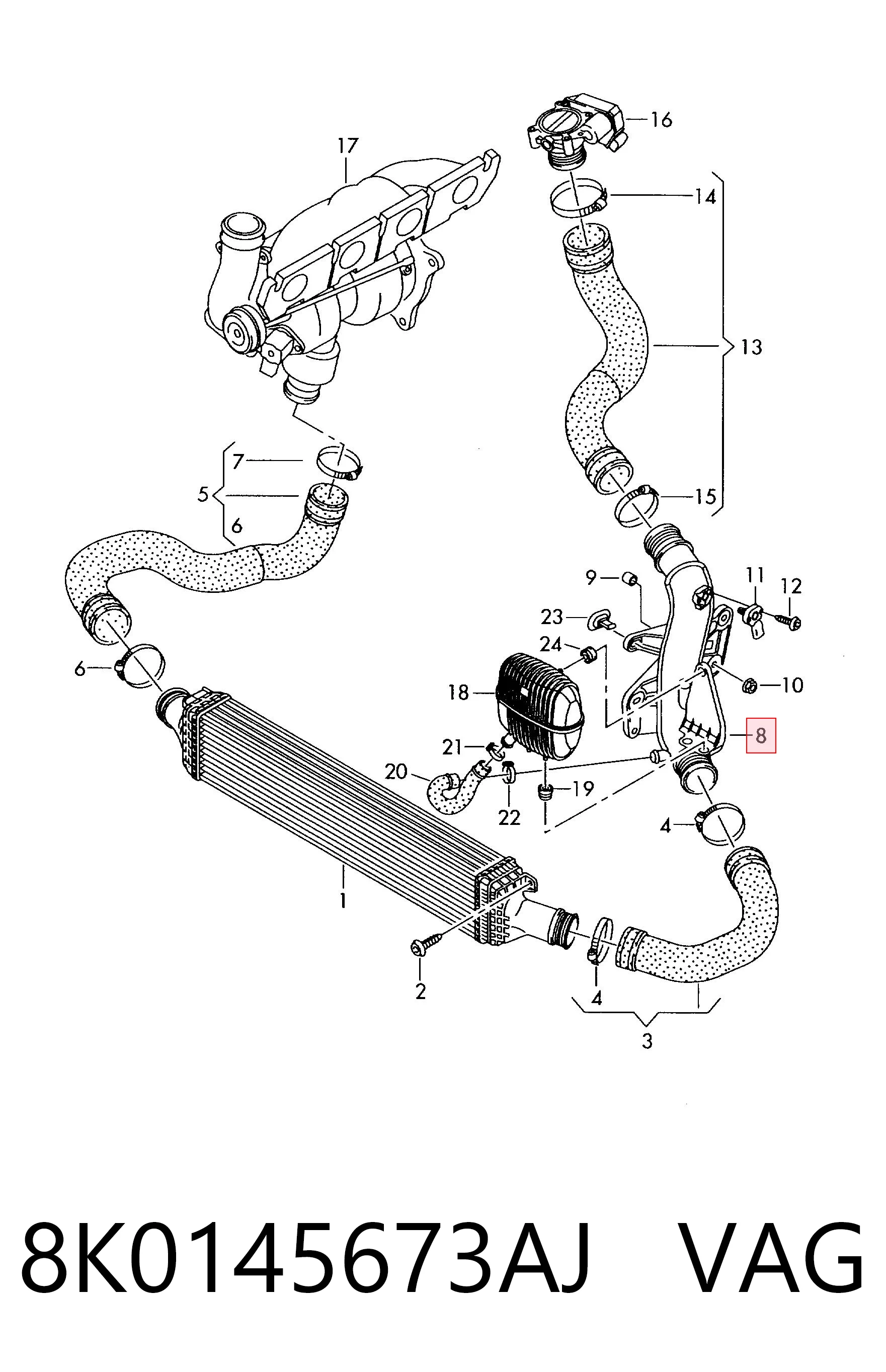 Manguera del intercooler VAG 8K0145673AJ precio, desde 64,46 EUR