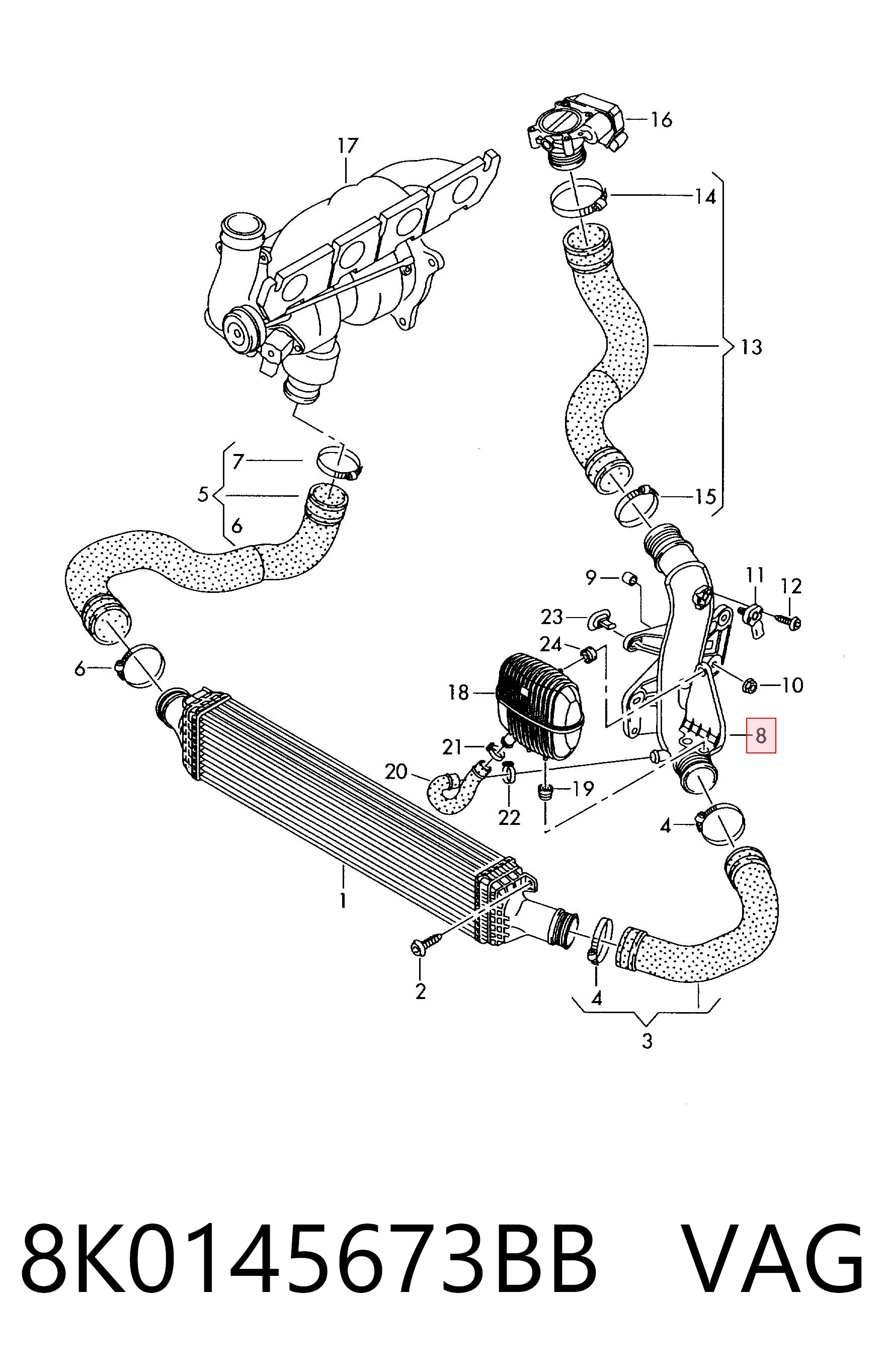 8K0145673BB VAG Manguera del intercooler