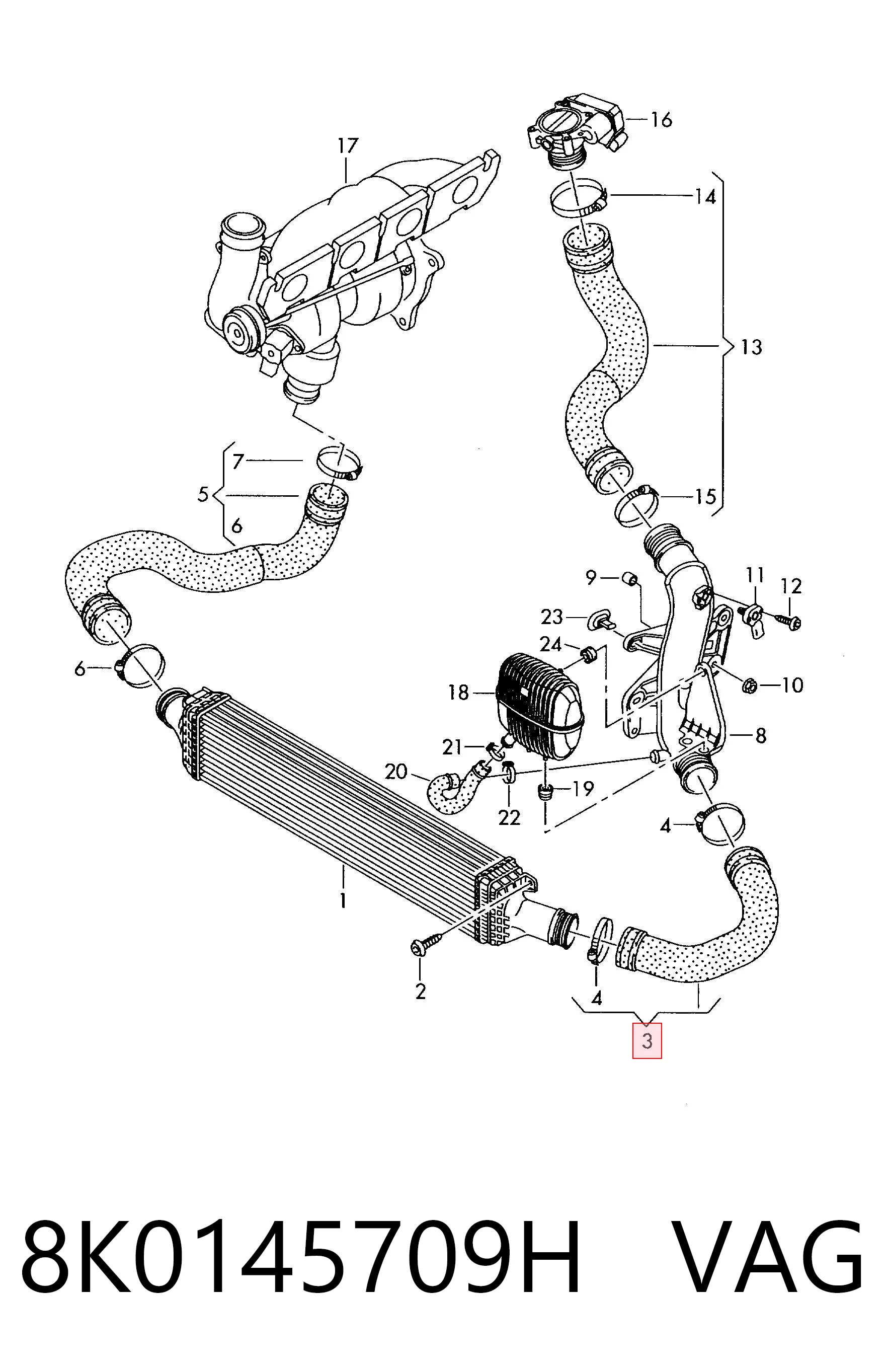 8K0145709H VAG Manguera del intercooler