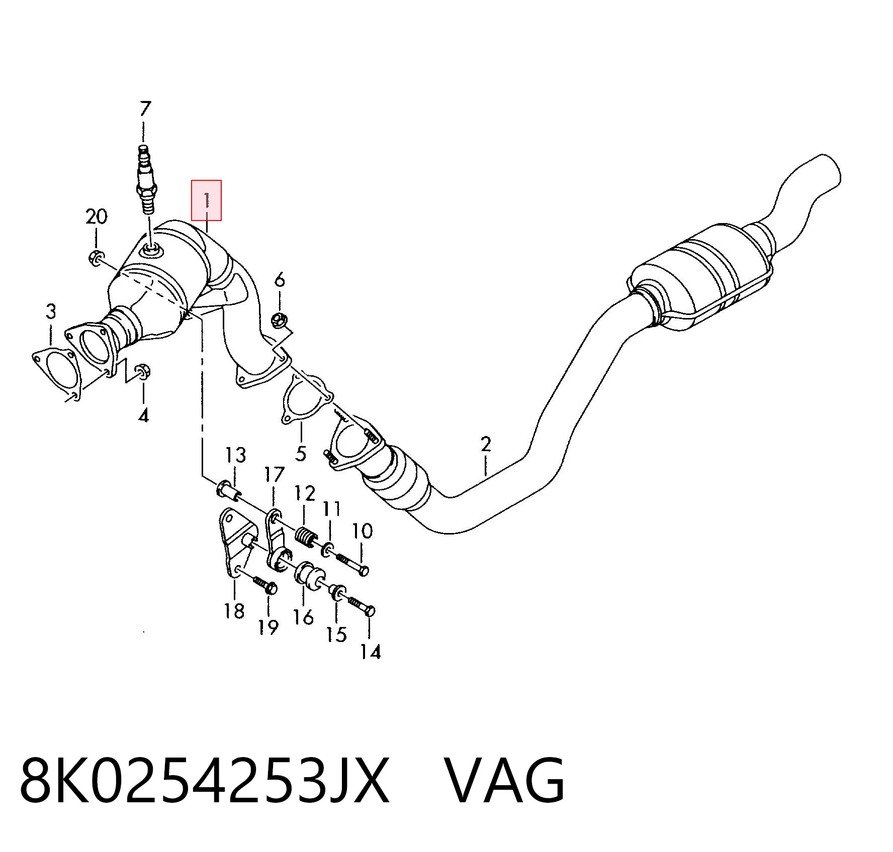 8K0254253JX VAG Catalizador de gasolina y diésel