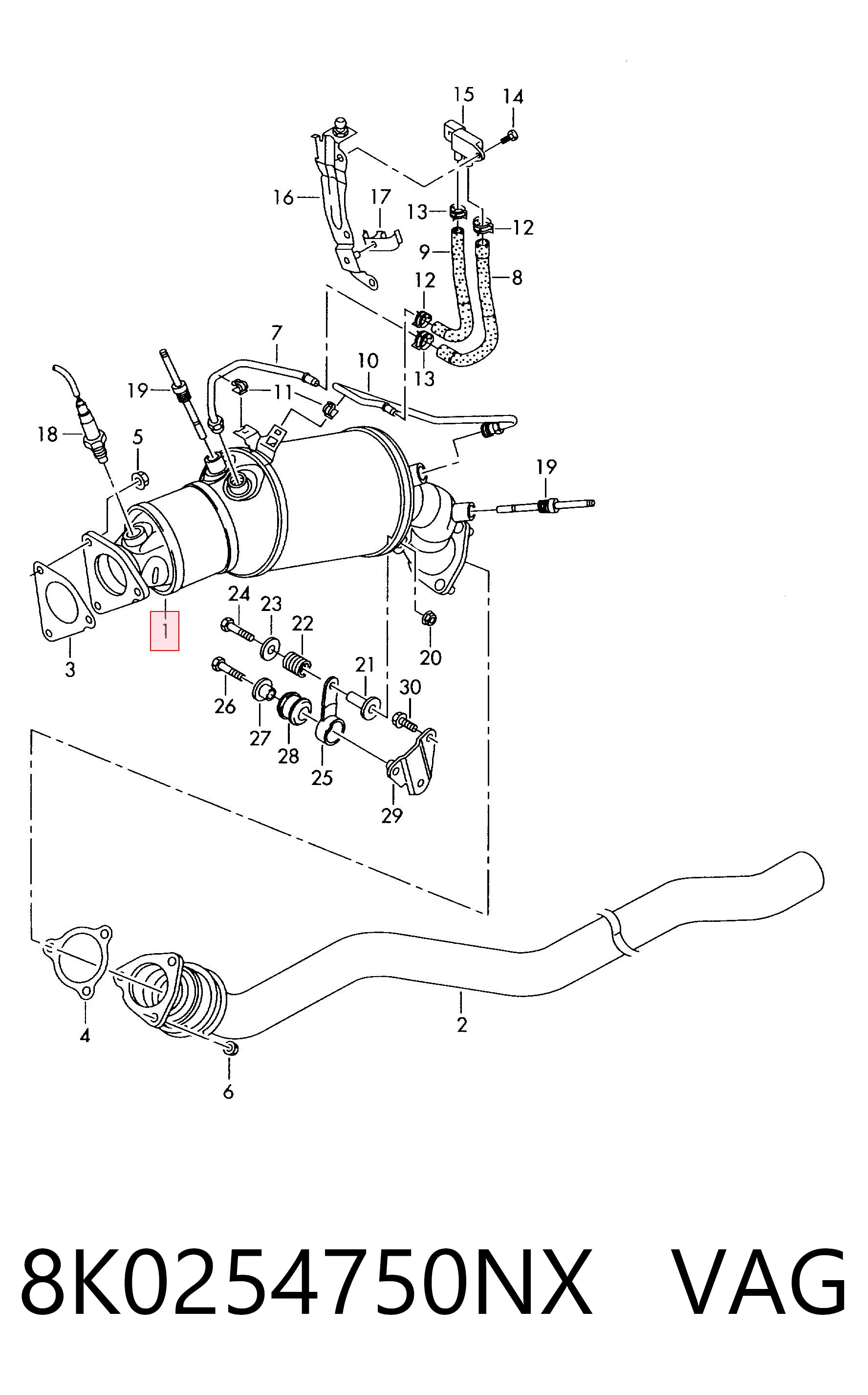 8K0254750NX VAG Catalizador de gasolina y diésel