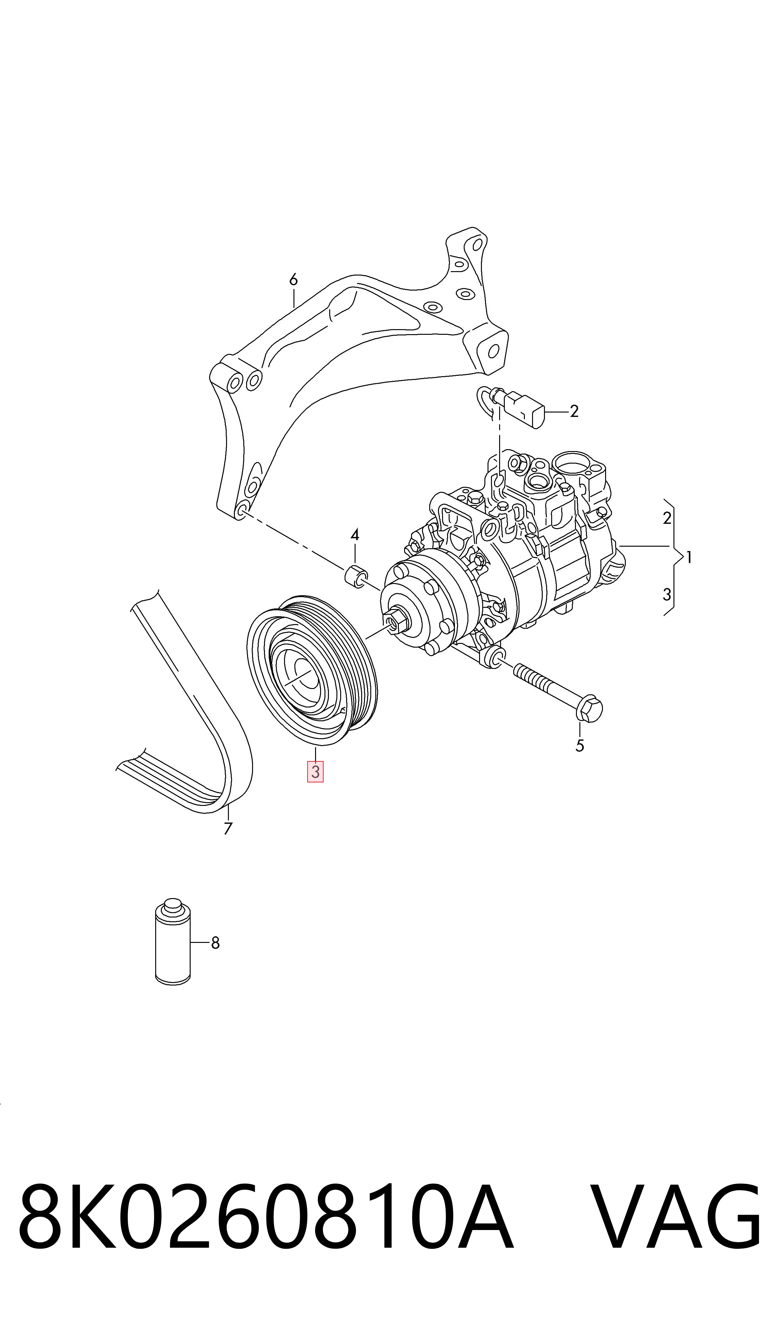 8K0260810A VAG Polea del compresor de aire acondicionado