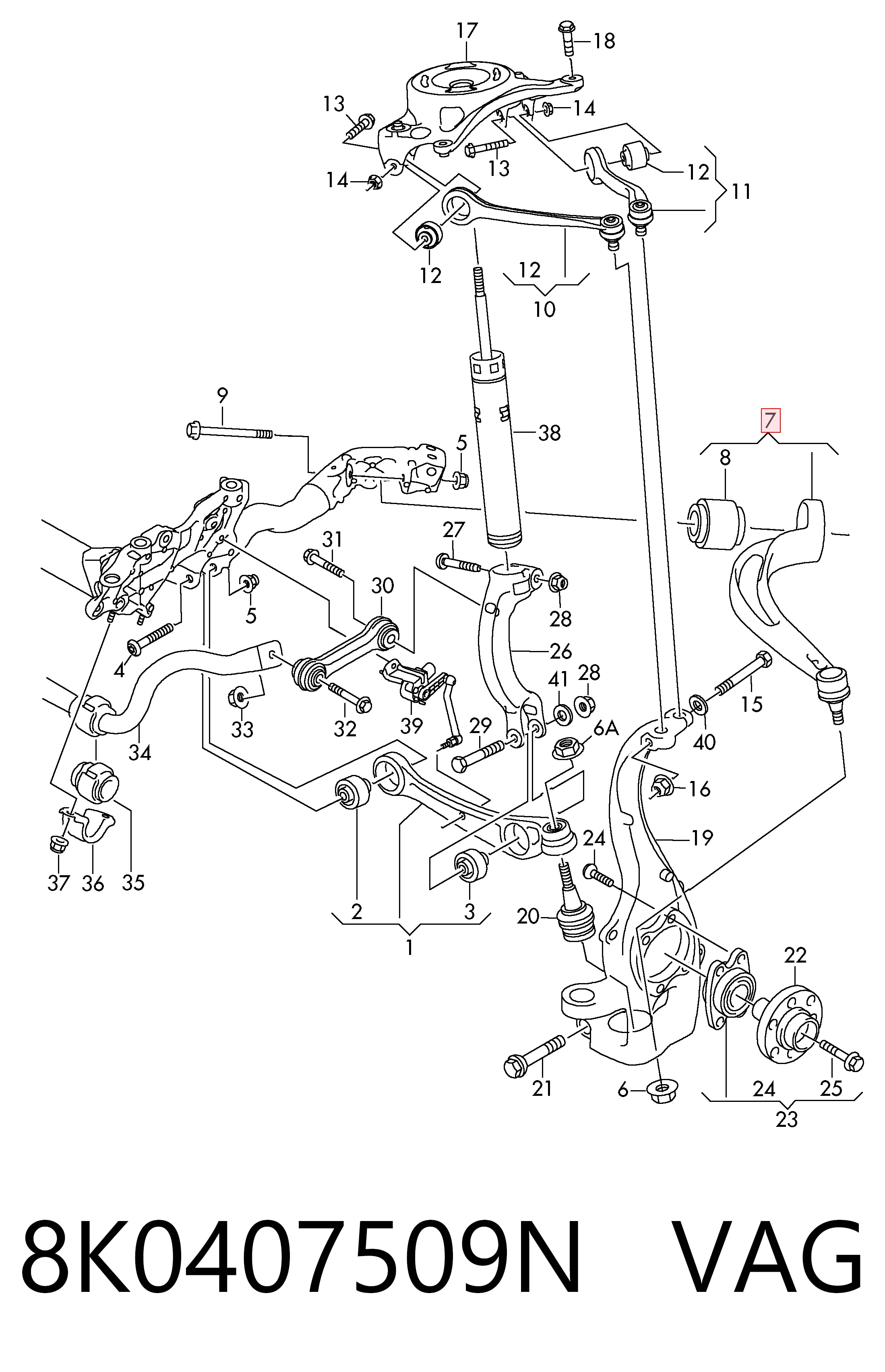 8K0407509N VAG Brazo de suspensión delantera, superior izquierda