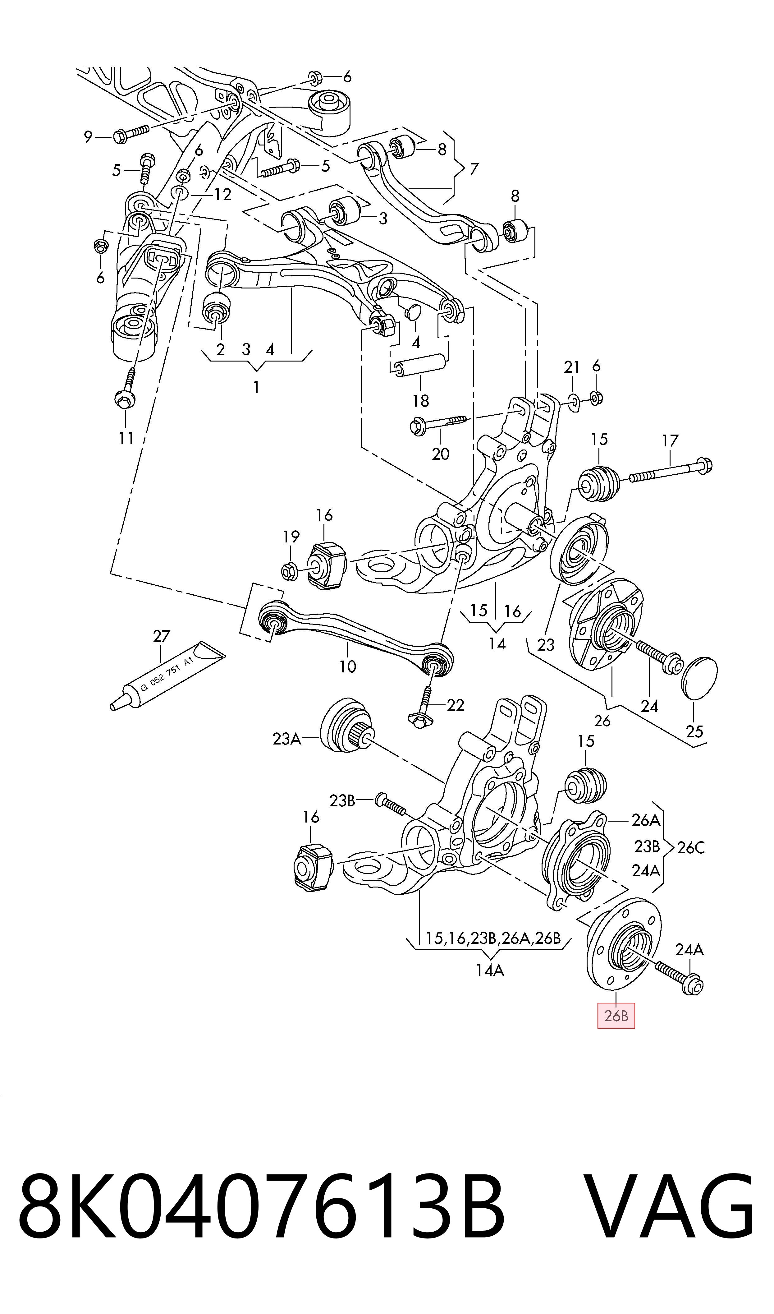 8K0407613B VAG Cubo delantero