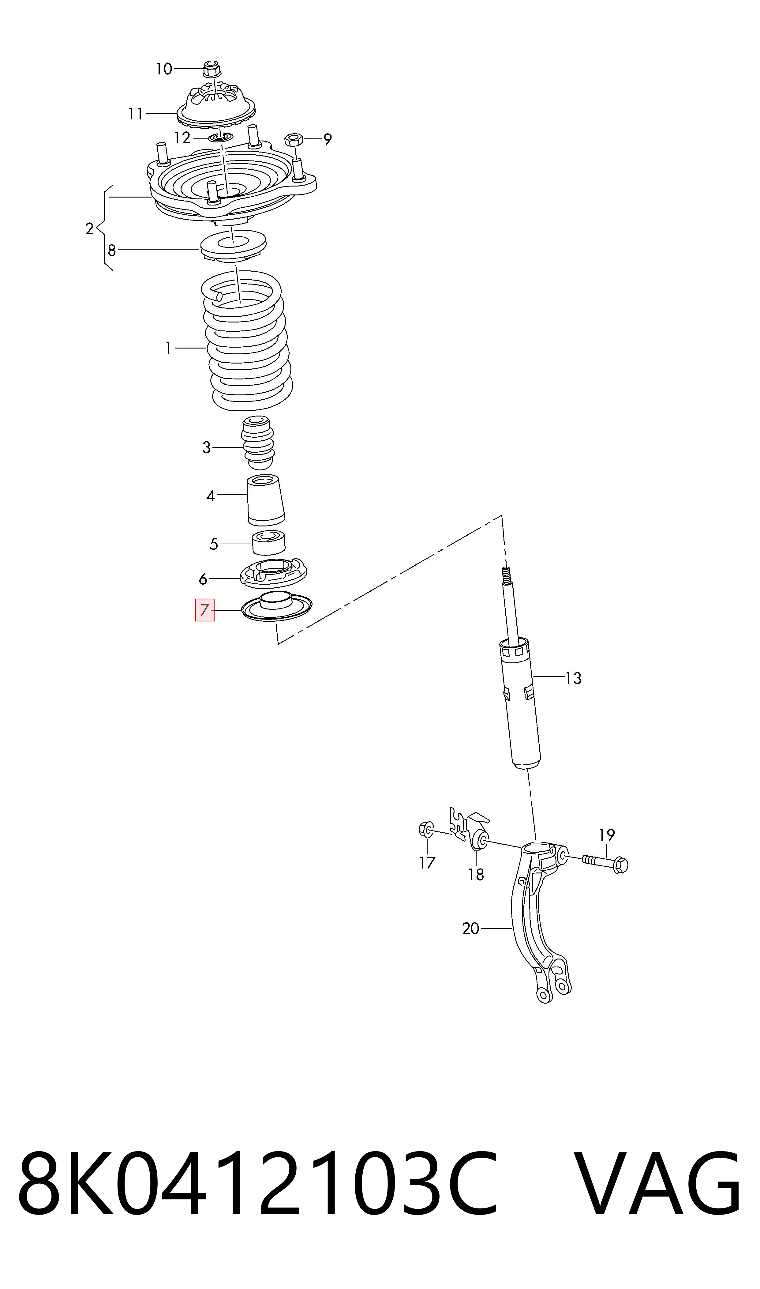 8K0412103C VAG Aislador de resorte delantero superior