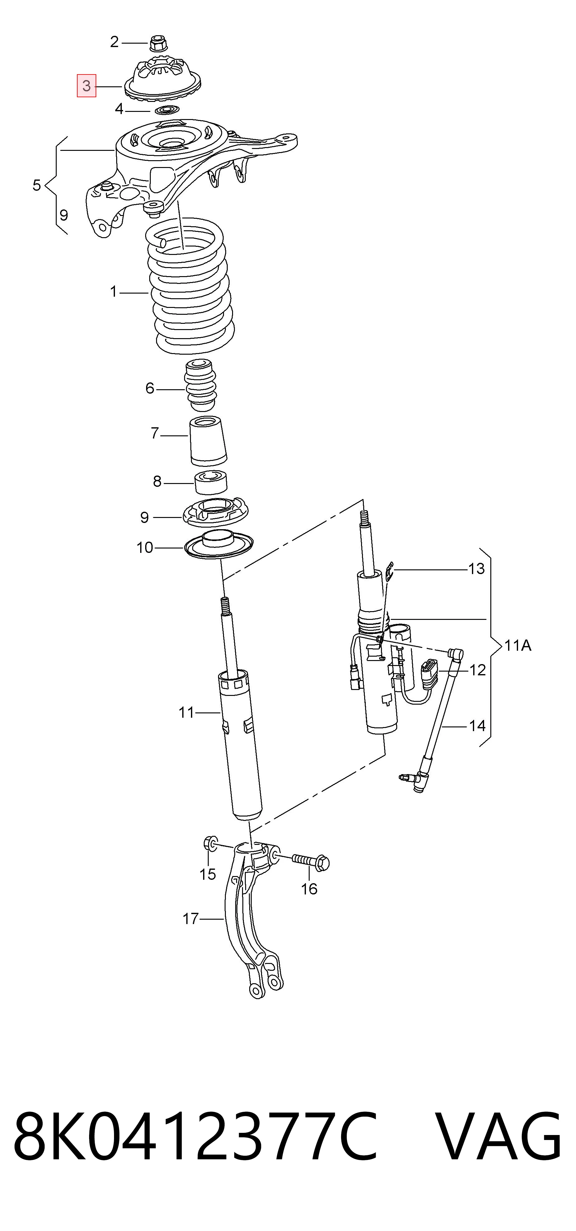 8K0412377C VAG Soporte del amortiguador delantero