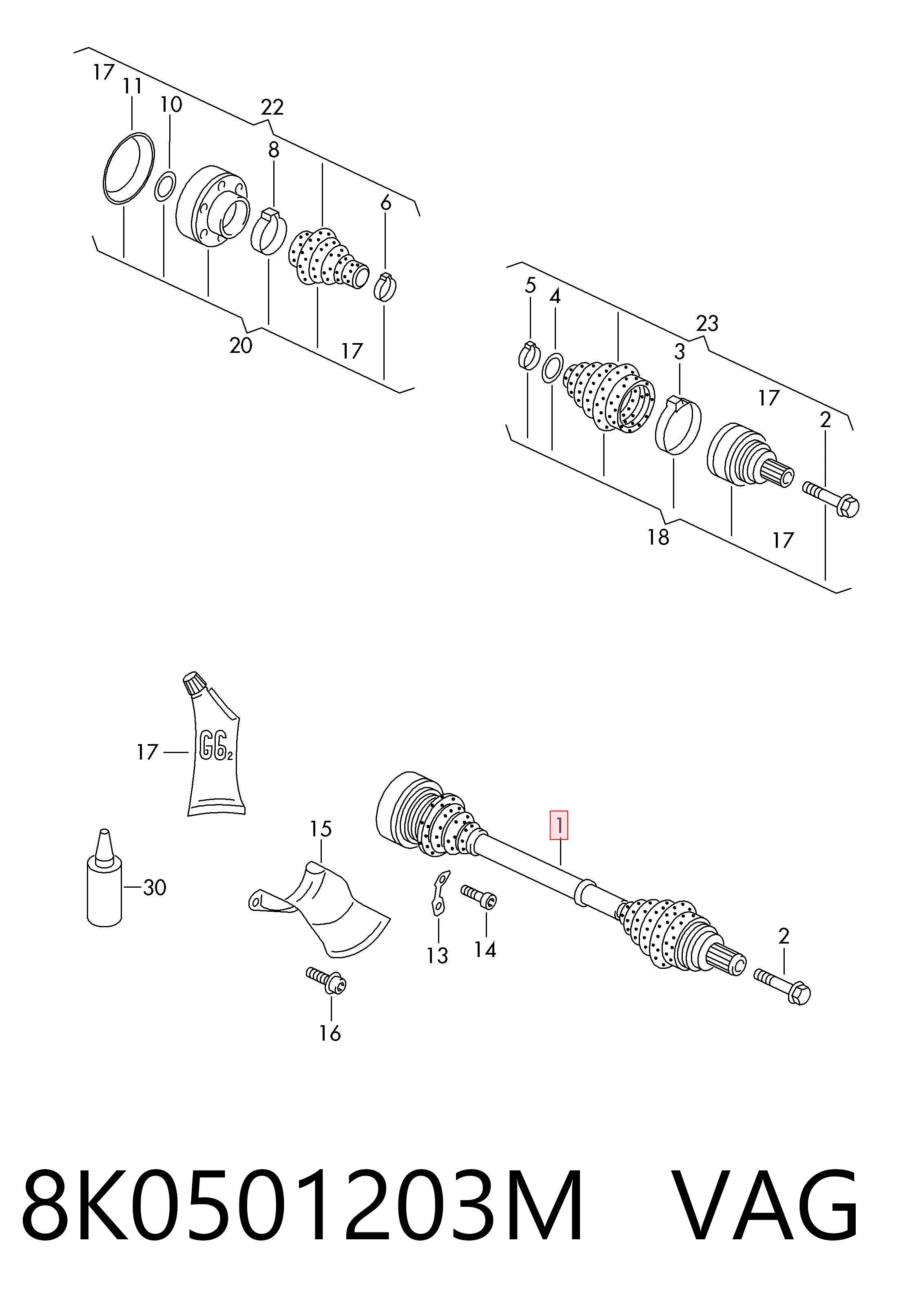 8K0501203M VAG Semieje trasero izquierdo