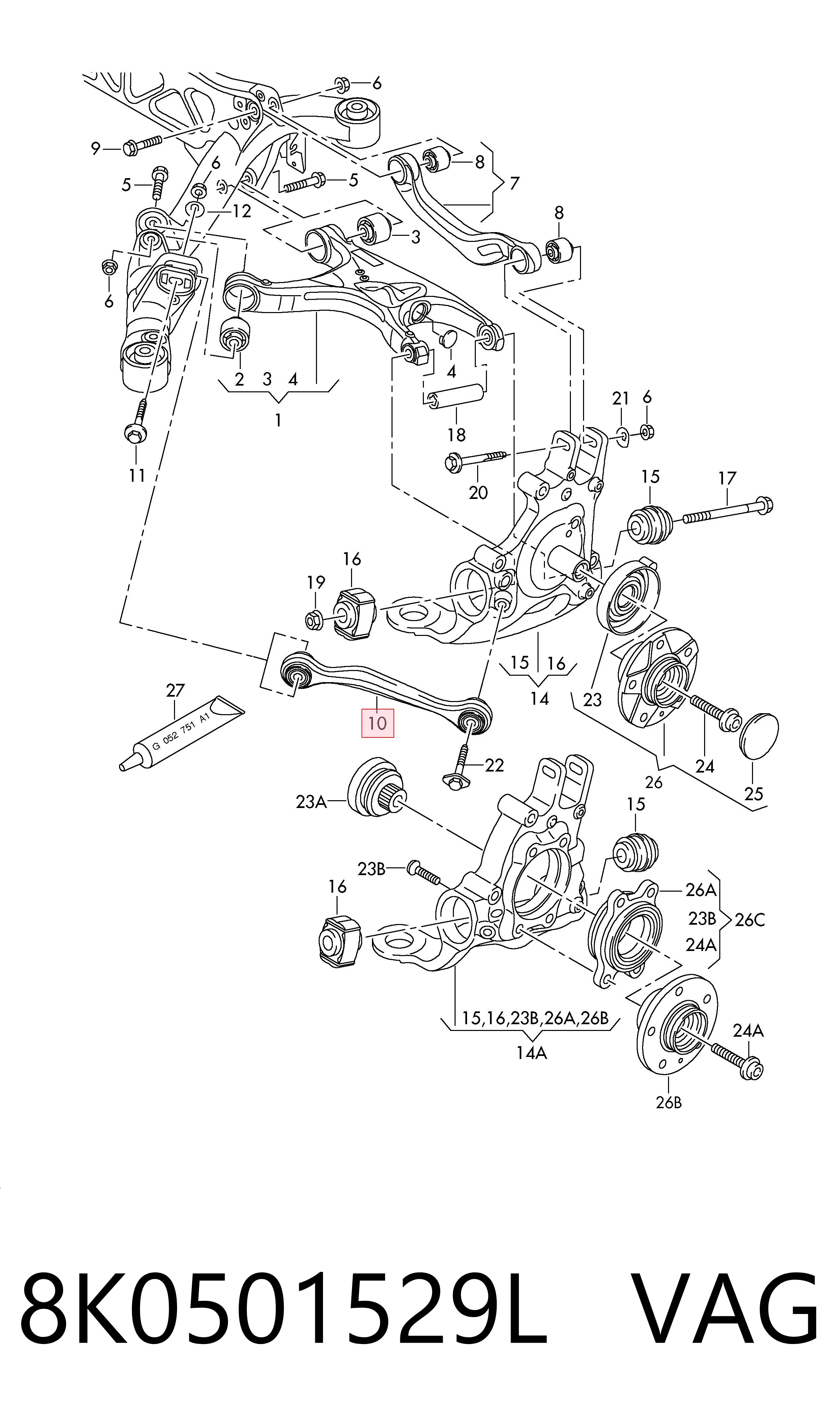 8K0501529L VAG Brazo transversal de suspensión trasera