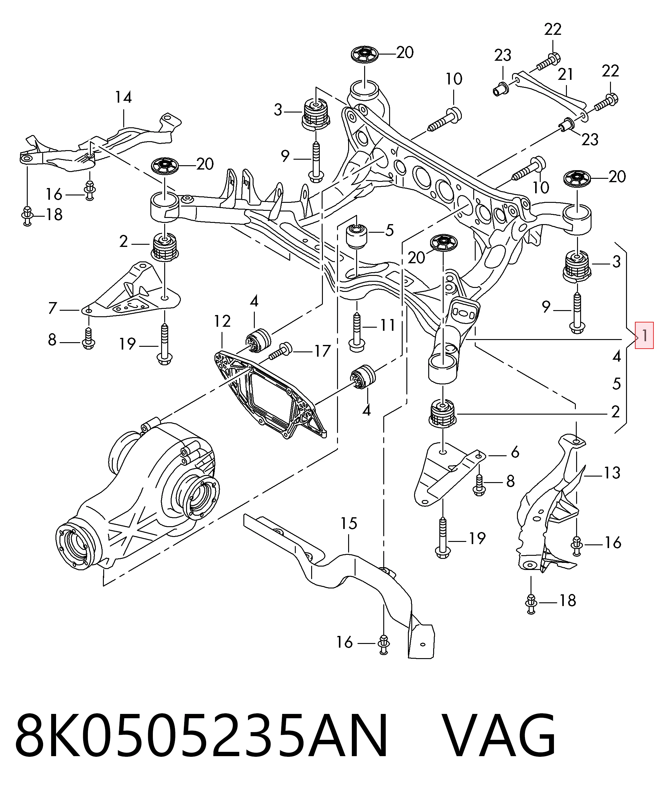 8K0505235AN VAG Subchasis trasero soporte motor