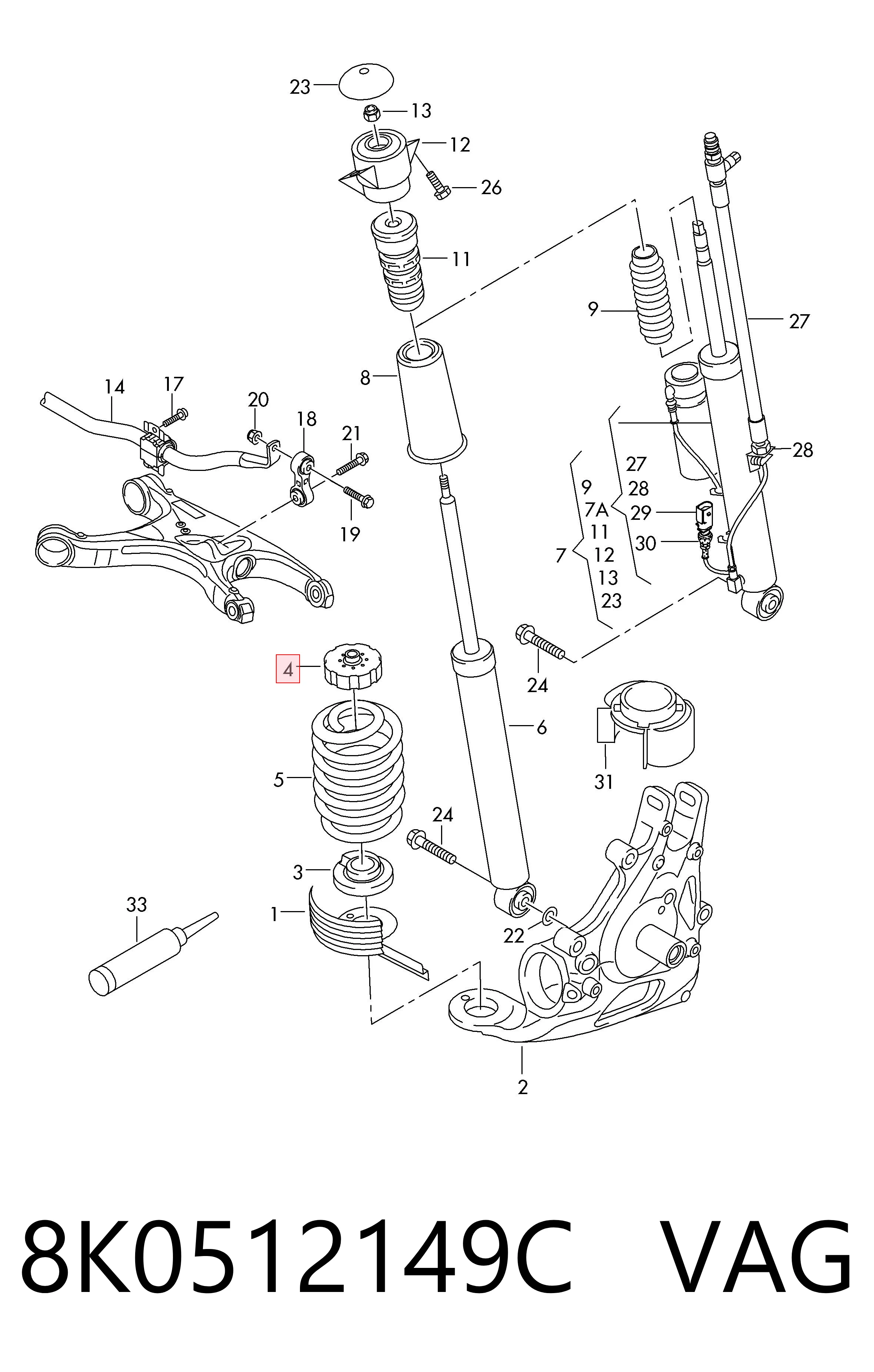 8K0512149C VAG Aislador de resorte trasero superior