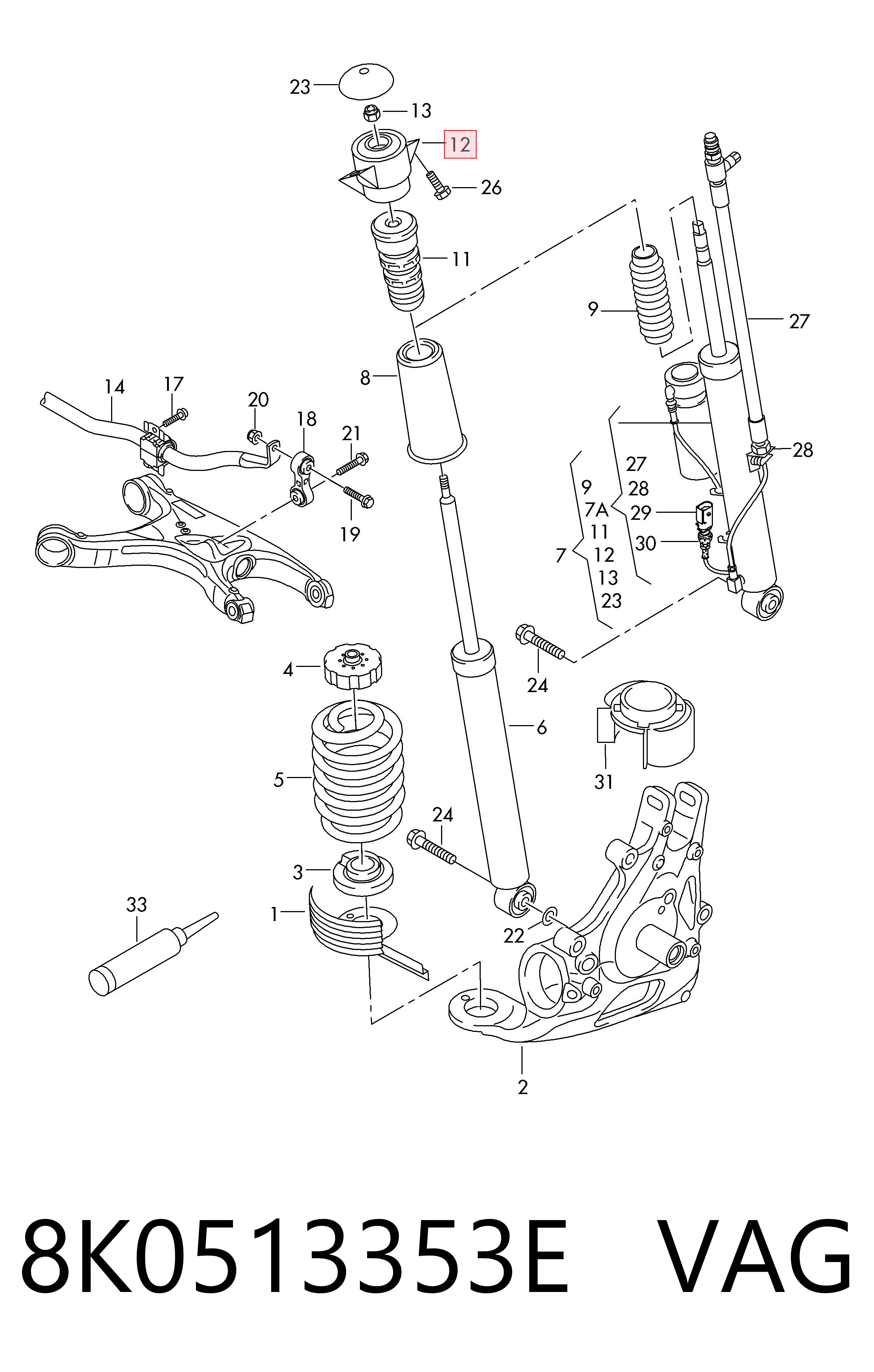 8K0513353E VAG Soporte amortiguador trasero