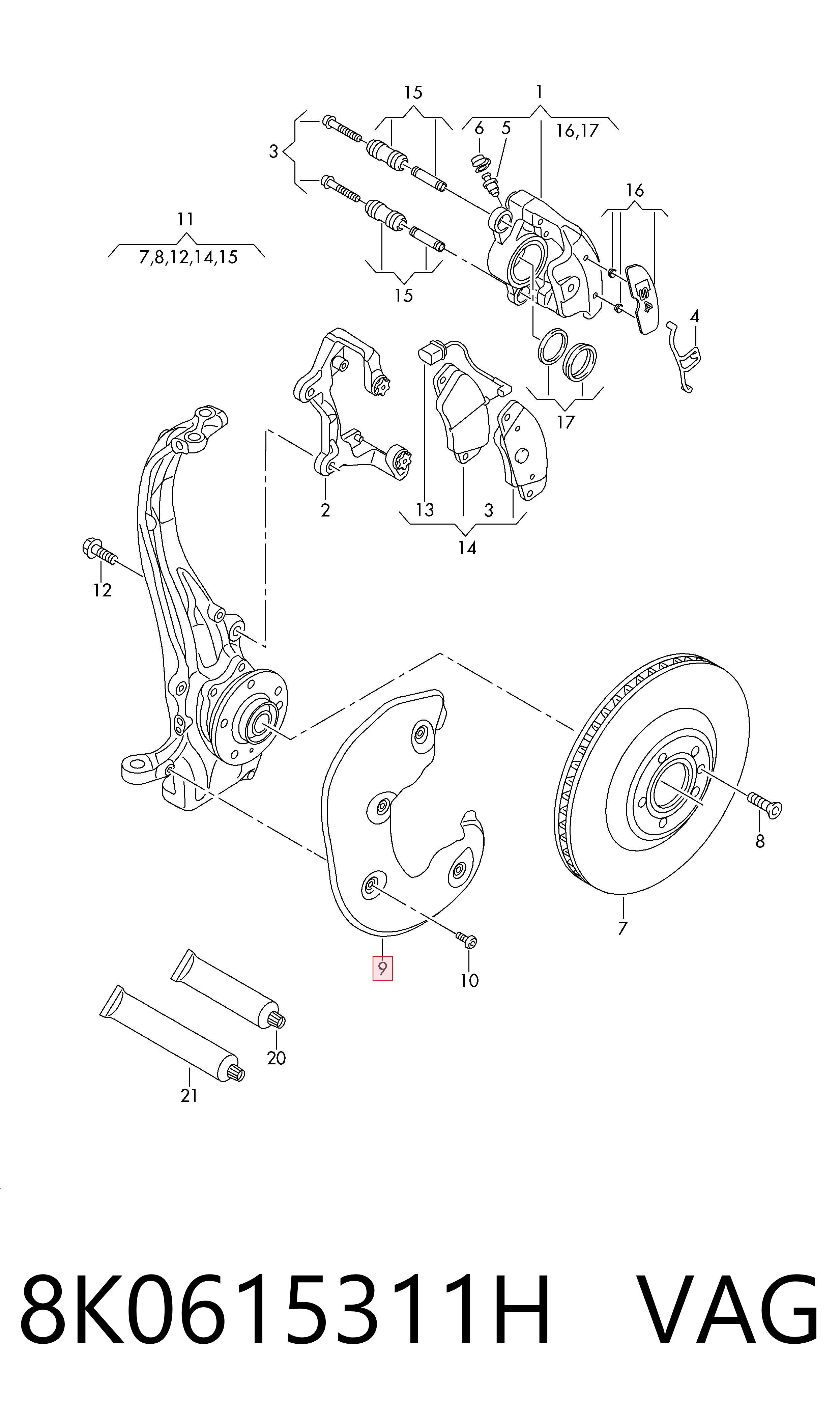 8K0615311H VAG Protector del disco de freno delantero izquierdo