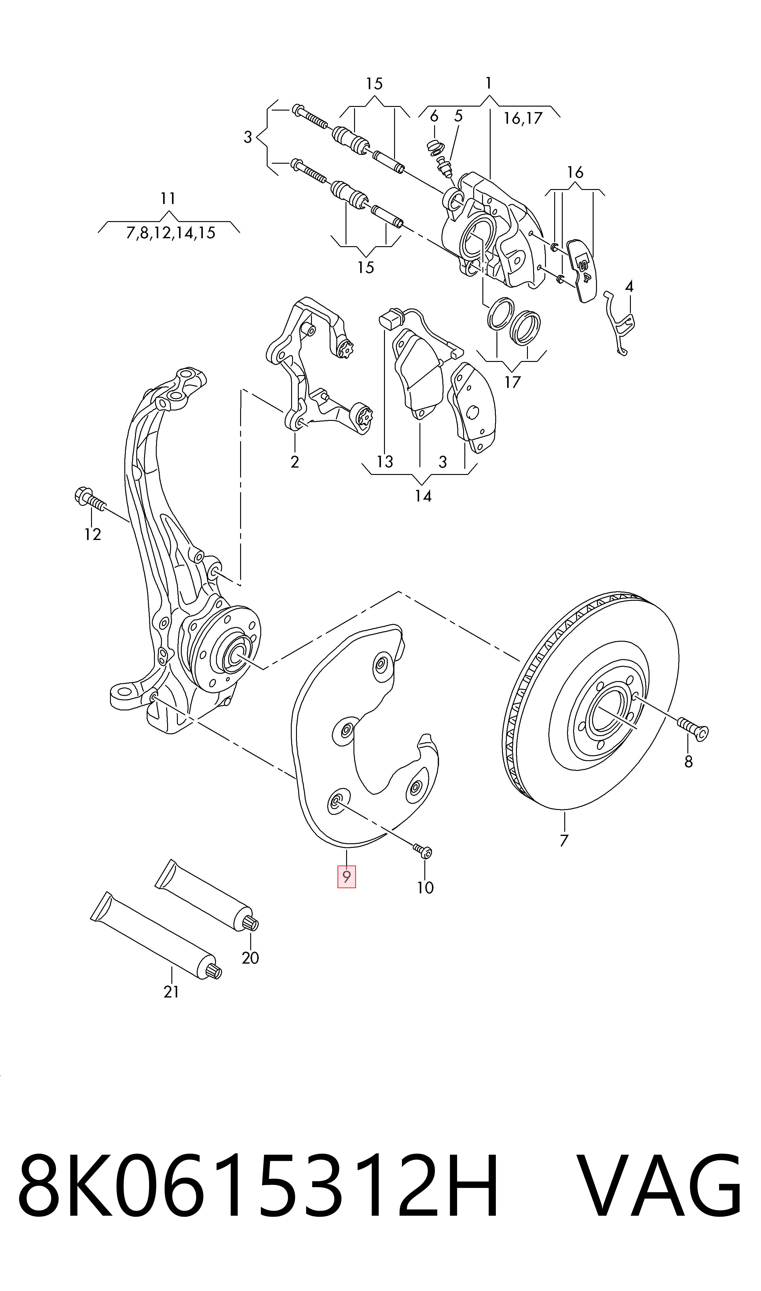8K0615312H VAG Protector de disco de freno delantero derecho