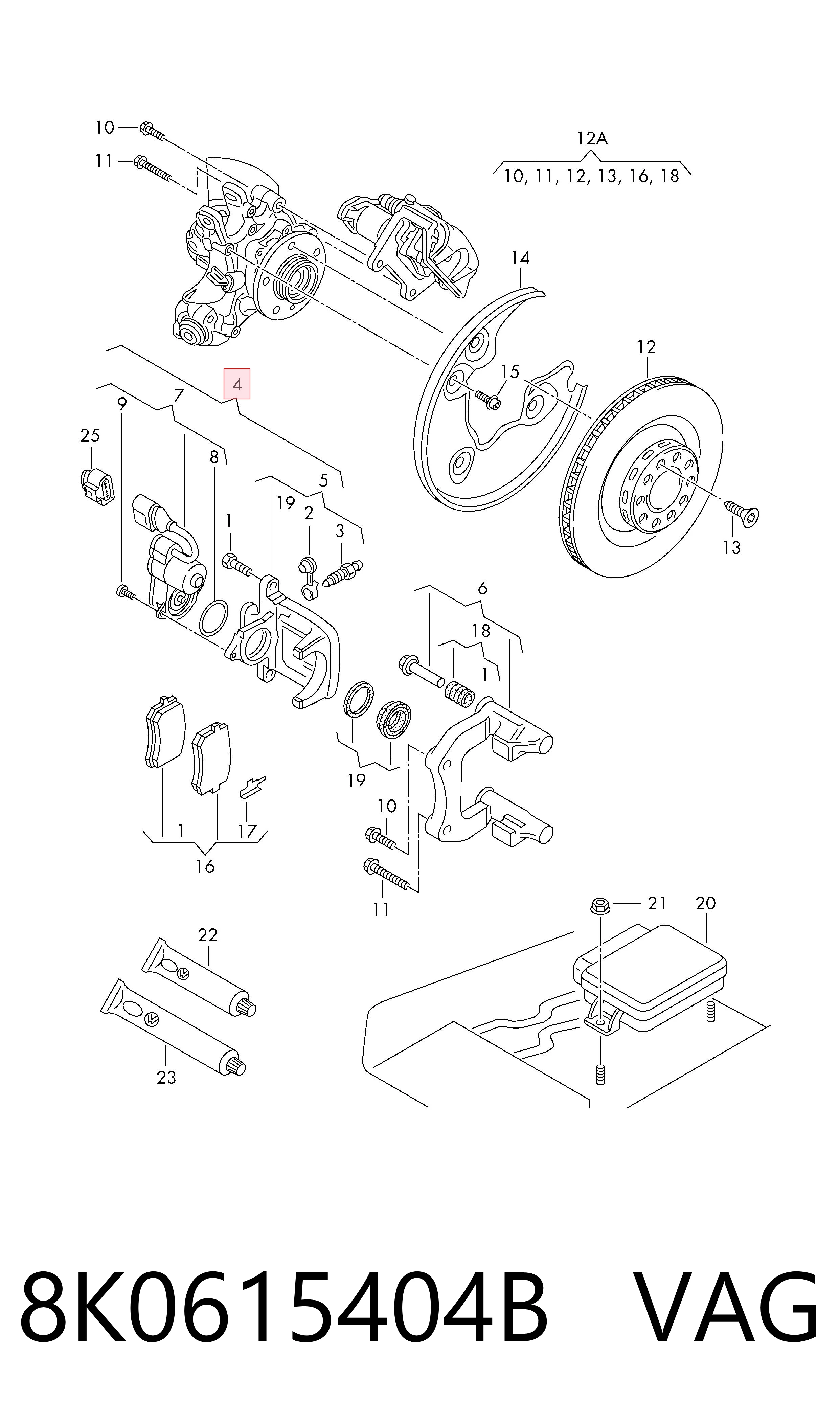 8K0615404B VAG Pinza de freno trasera derecha