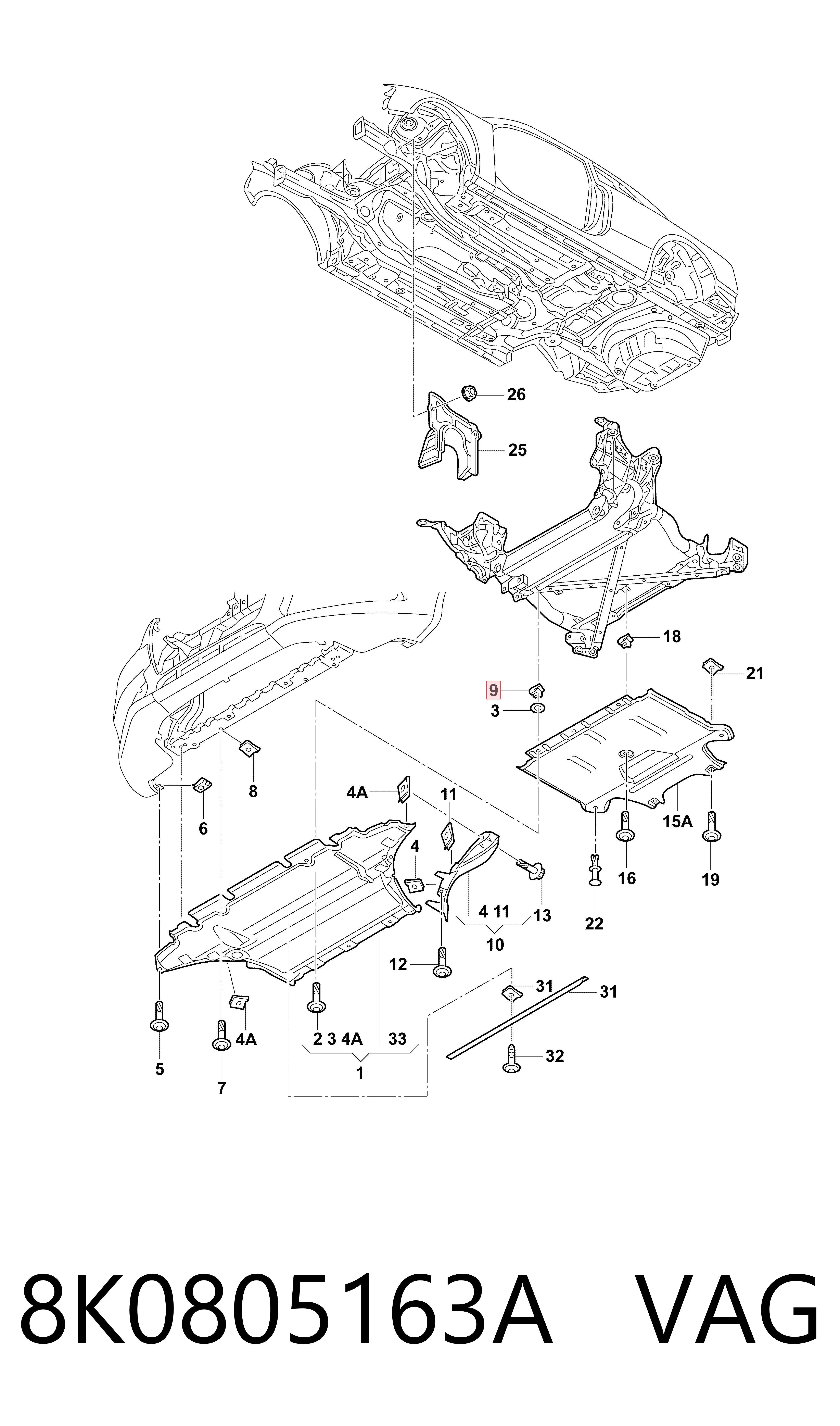 Comprar 8K0805163A VAG Tuerca remachable para tornillo autorroscante