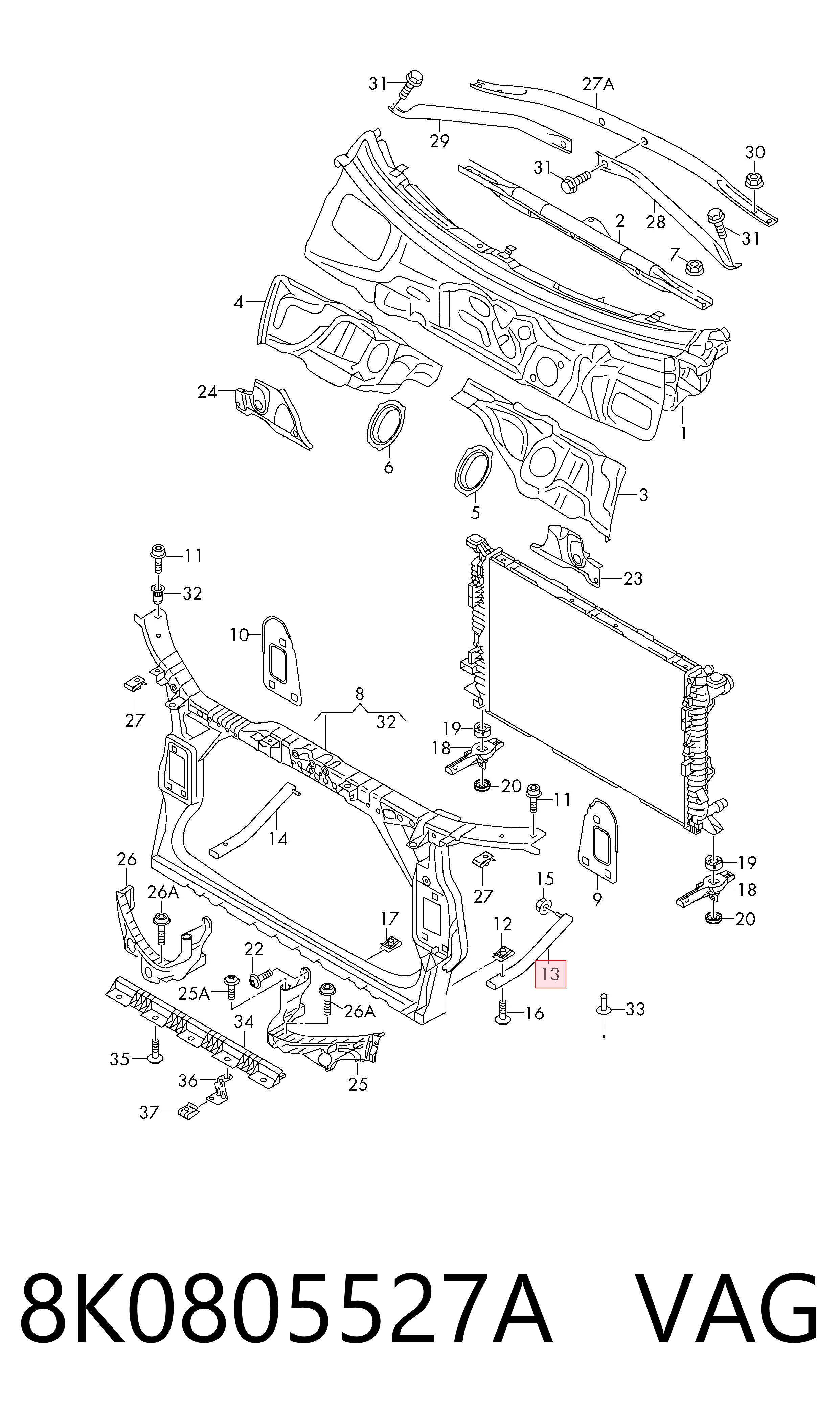 8K0805527A VAG Refuerzo inferior del soporte del radiador