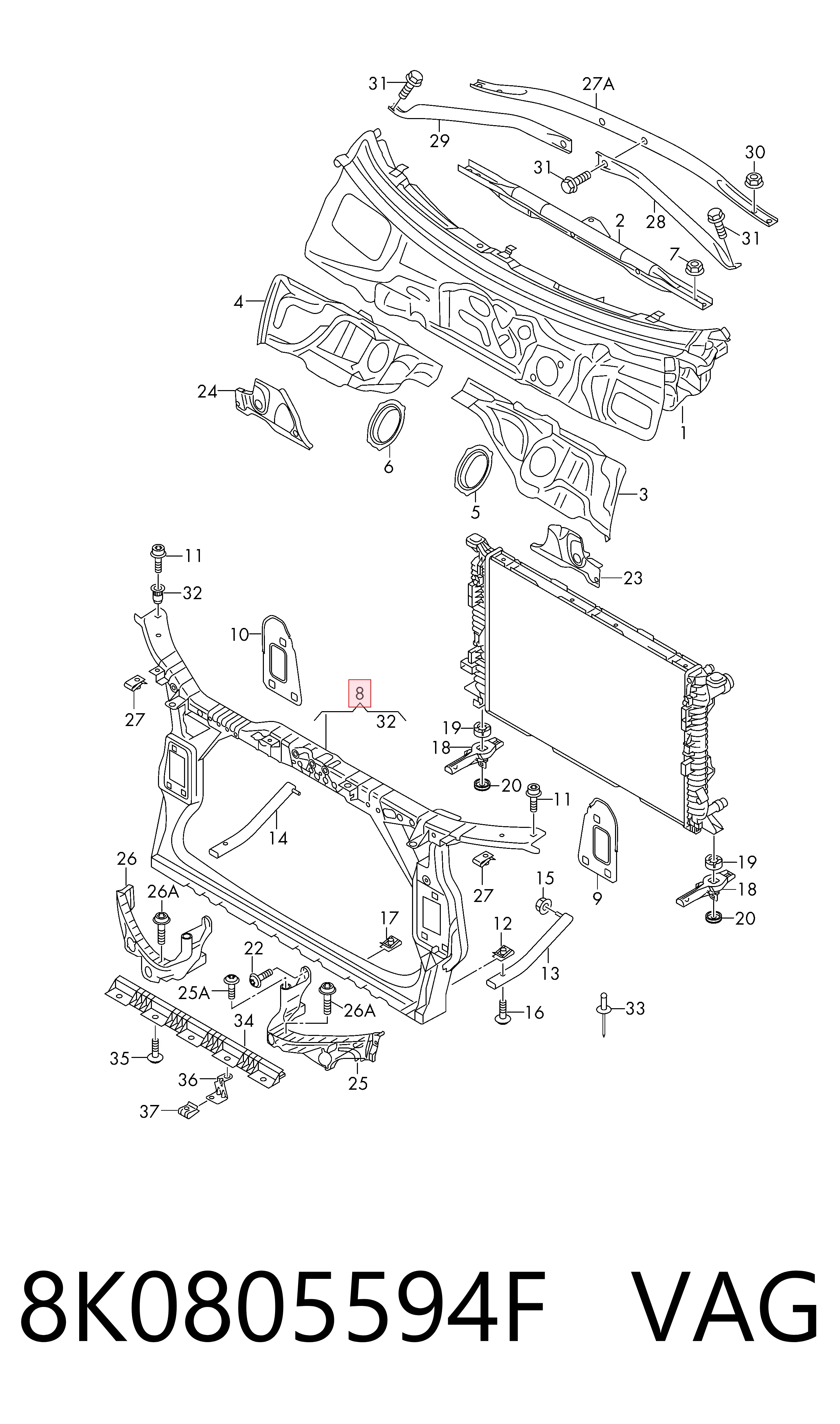 Soporte de radiador completo (panel de montaje para foco) Audi A4 (2007-2015)