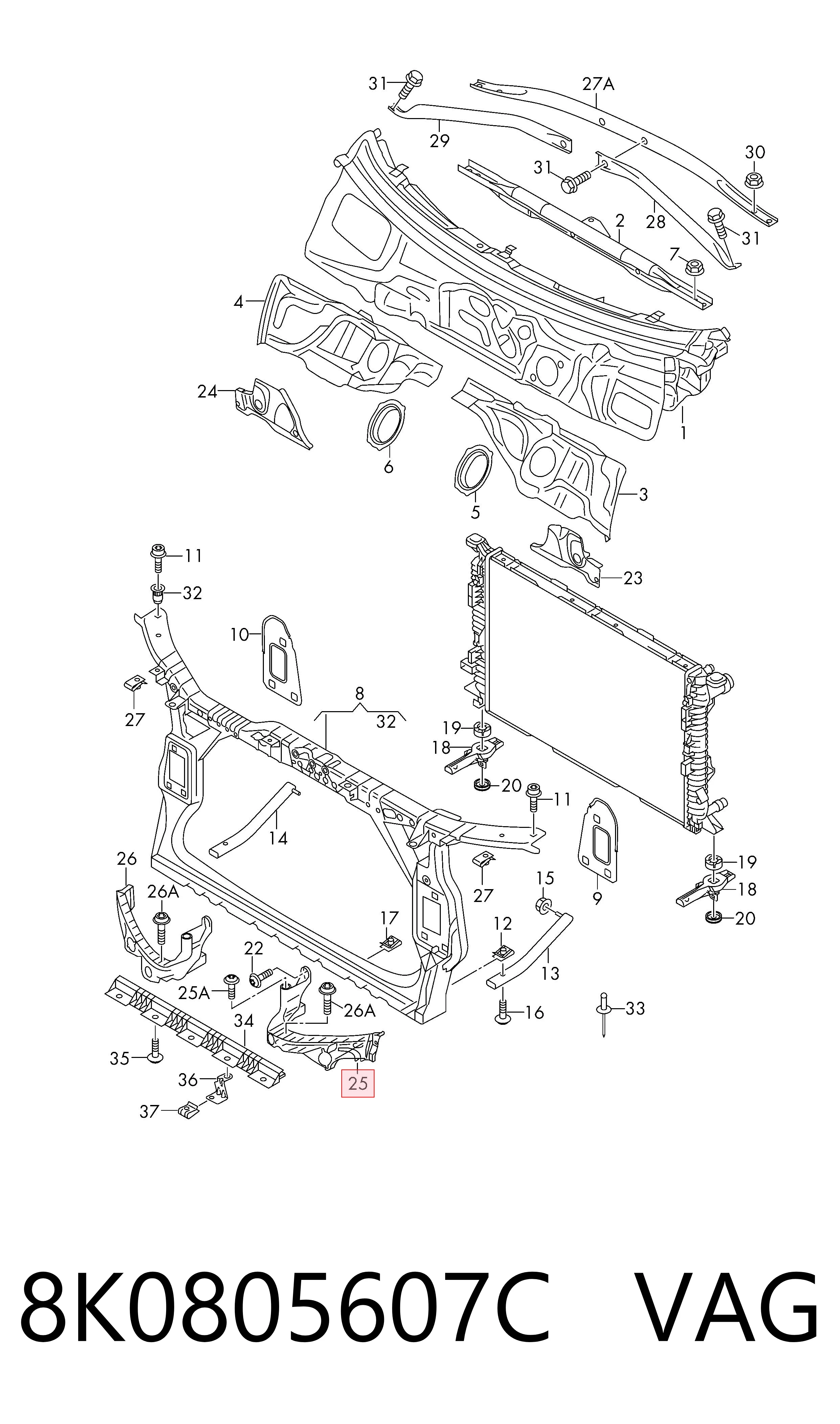 Soporte de fijación del faro delantero izquierdo 8K0805607C VAG